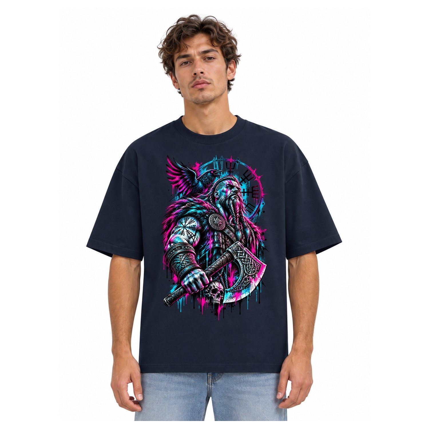 Blondie & Brownie T-Shirt Herren Oversize T Shirt mit Wikinger Axt und Runenmotiv (Einzelartikel) Rabenwacht Nordkrieger Edition