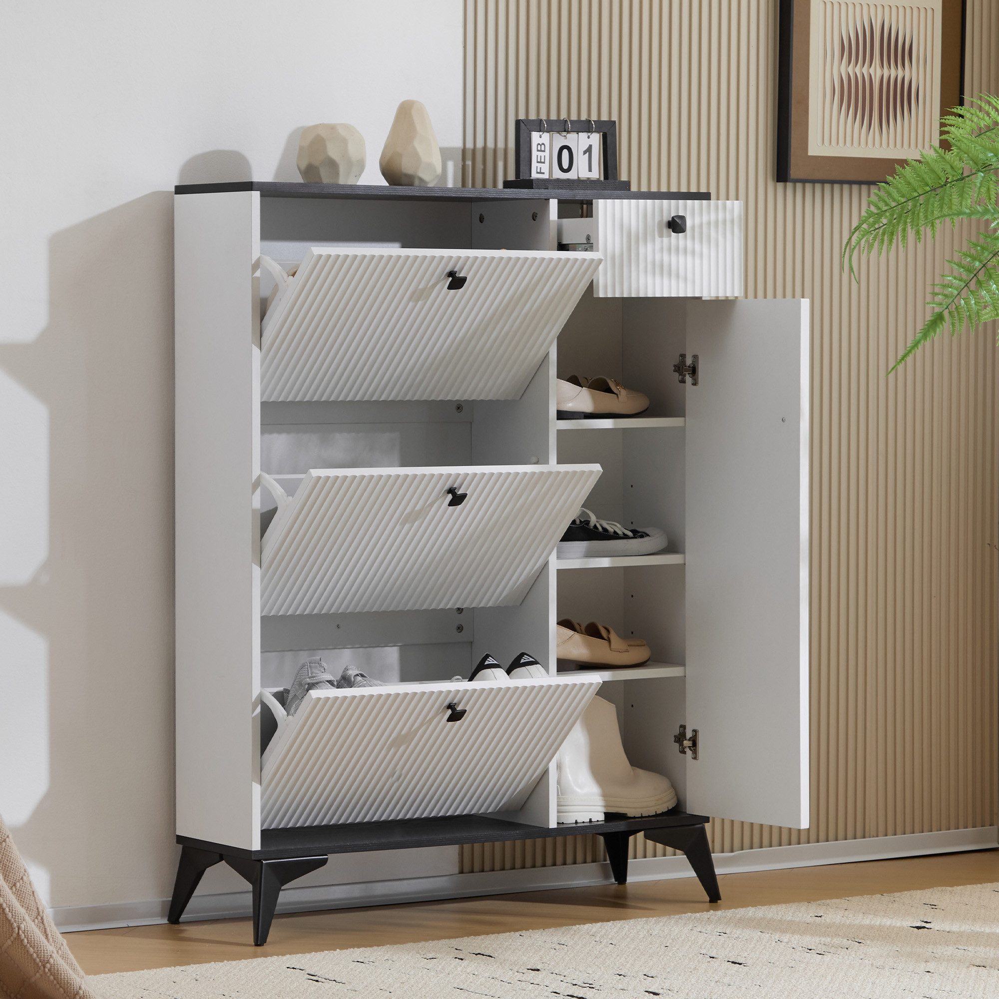Merax Schuhschrank mit 3 Klappen Schuhregal mit Tür und Schublade,Sideboard günstig online kaufen
