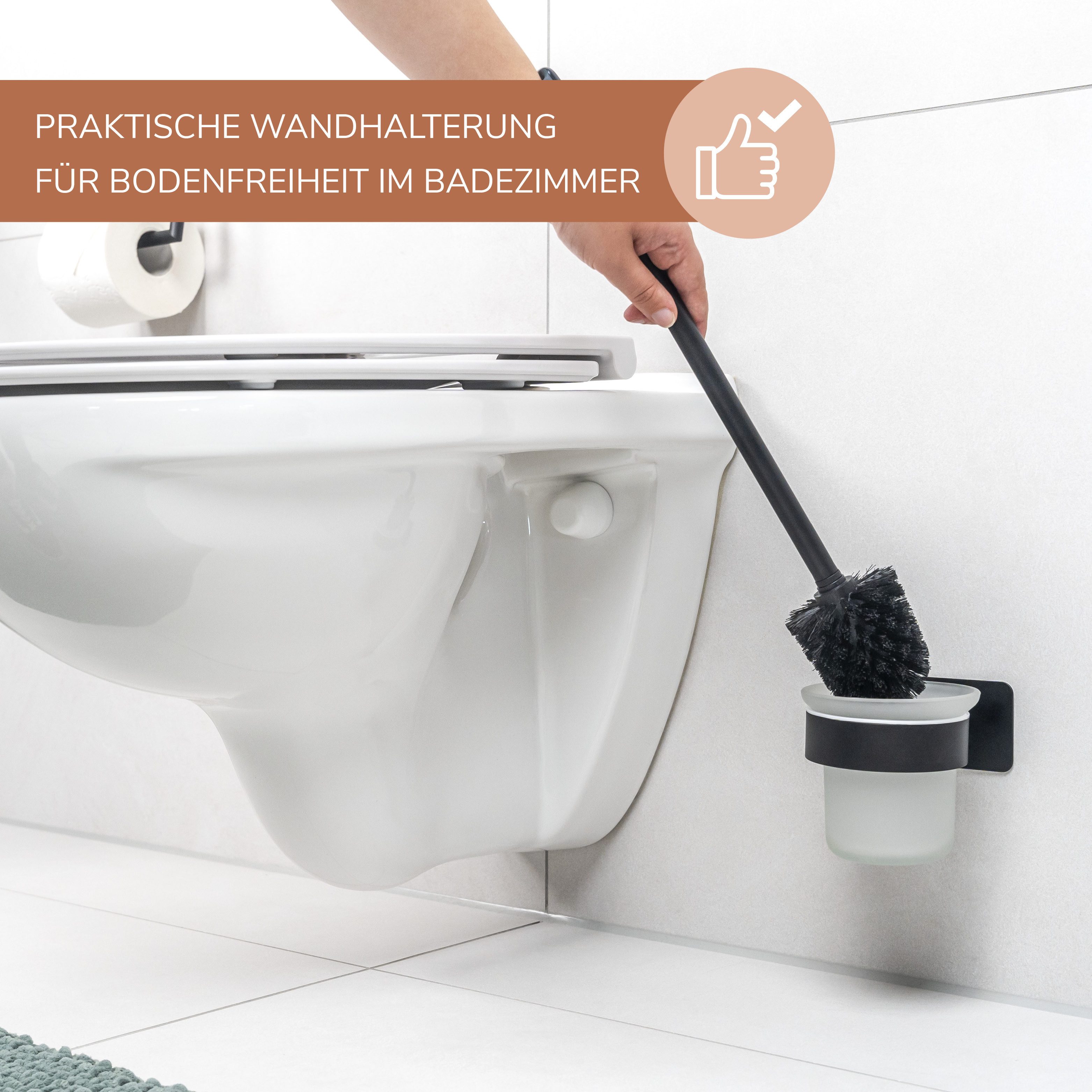 bremermann WC-Reinigungsbürste Bad-Serie PIAZZA BLACK TAPE - mit Klebepad, schwarz, (1-tlg)