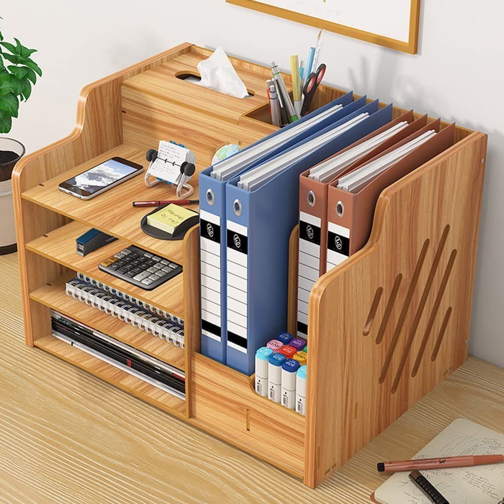 AUKUU Regal-Schreibtisch Regal-Schreibtisch Aktualisierter Schreibtisch-Organizer Holz, DIY aus schwarz Aktenregal