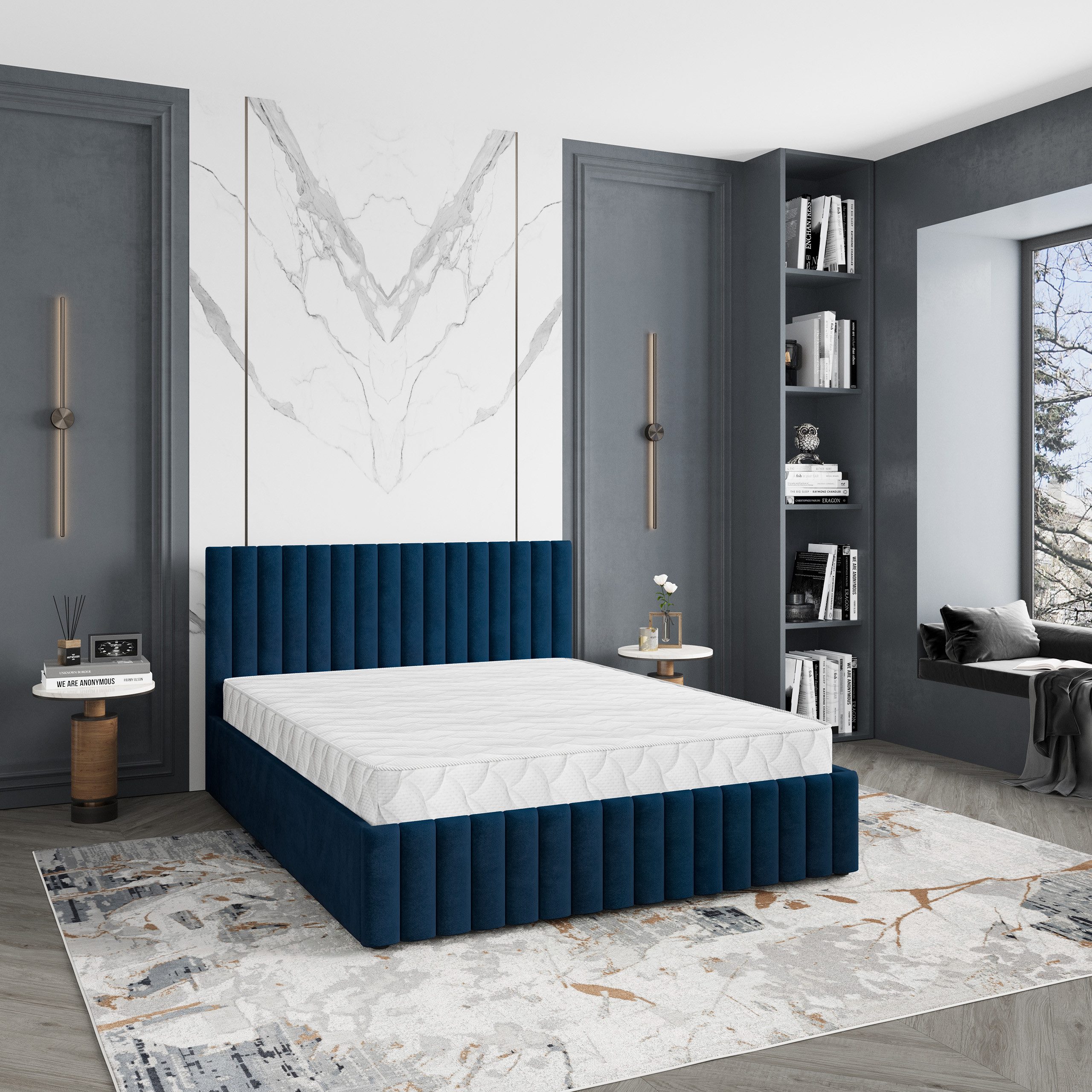 Masseno Polsterbett CARMIA 120x200 cm blau (mit Bettkasten und Lattenrost)