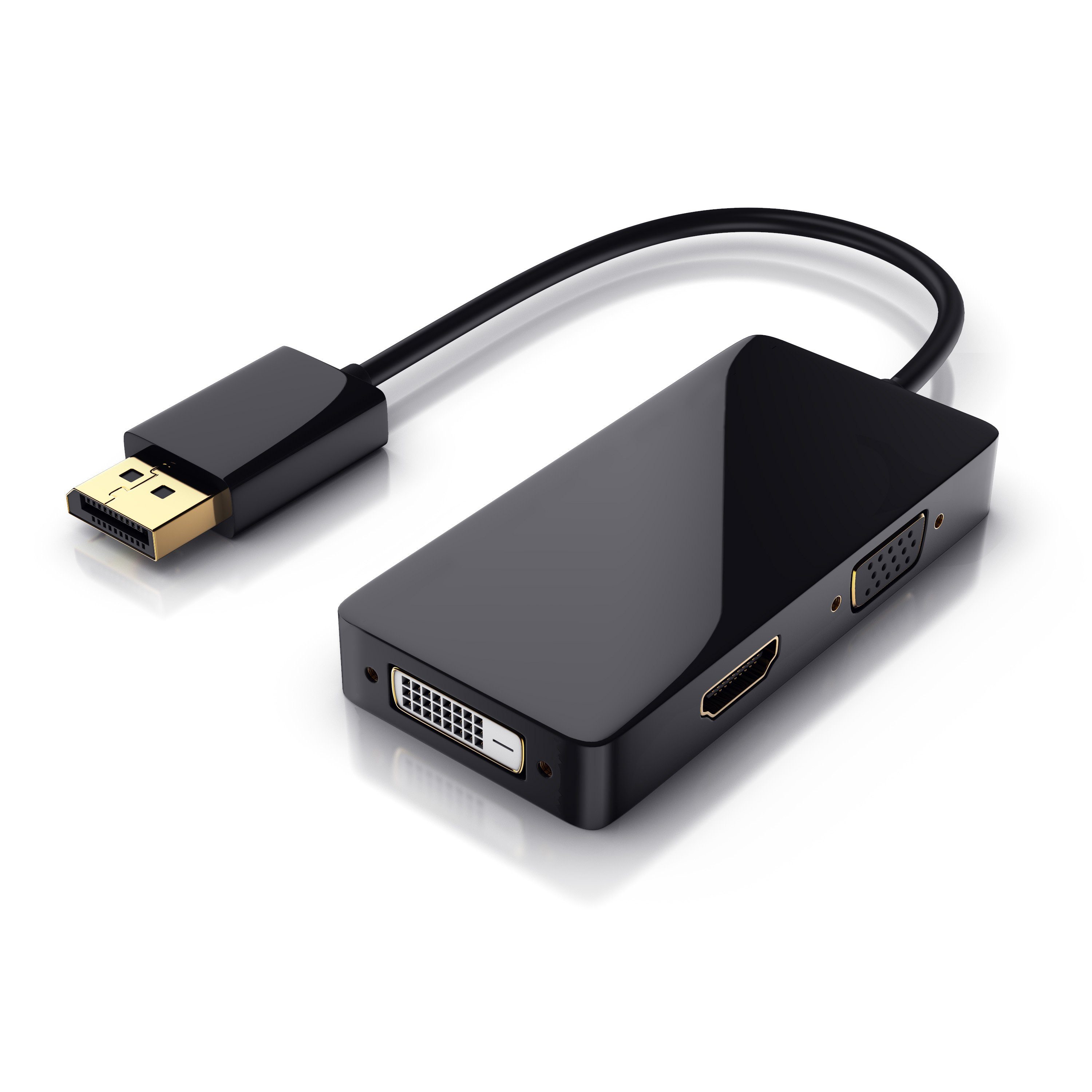 CSL 3in1, Konverter-Kabel, Full HD 1080p Audio- & Video-Adapter VGA, DVI, HDMI zu DisplayPort, 15 cm, DisplayPort auf HDMI, DVI und VGA, für Monitor, Beamer, Notebook