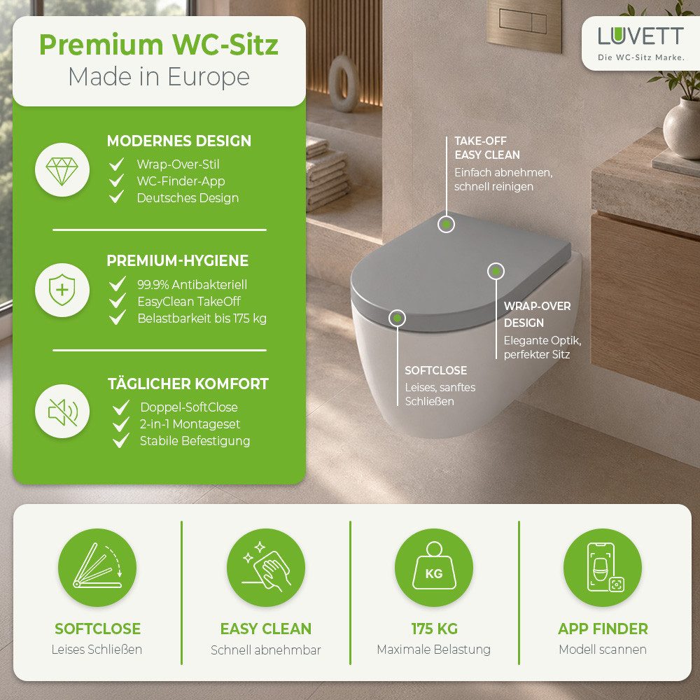 LUVETT WC-Sitz D140 Softclose Absenkautomatik, Duroplast, Geberit Renova Icon, D-Form (2 Montagevarianten von oben), mit Original SoftClose® Absenkautomatik, Du – Bild 5 von 5