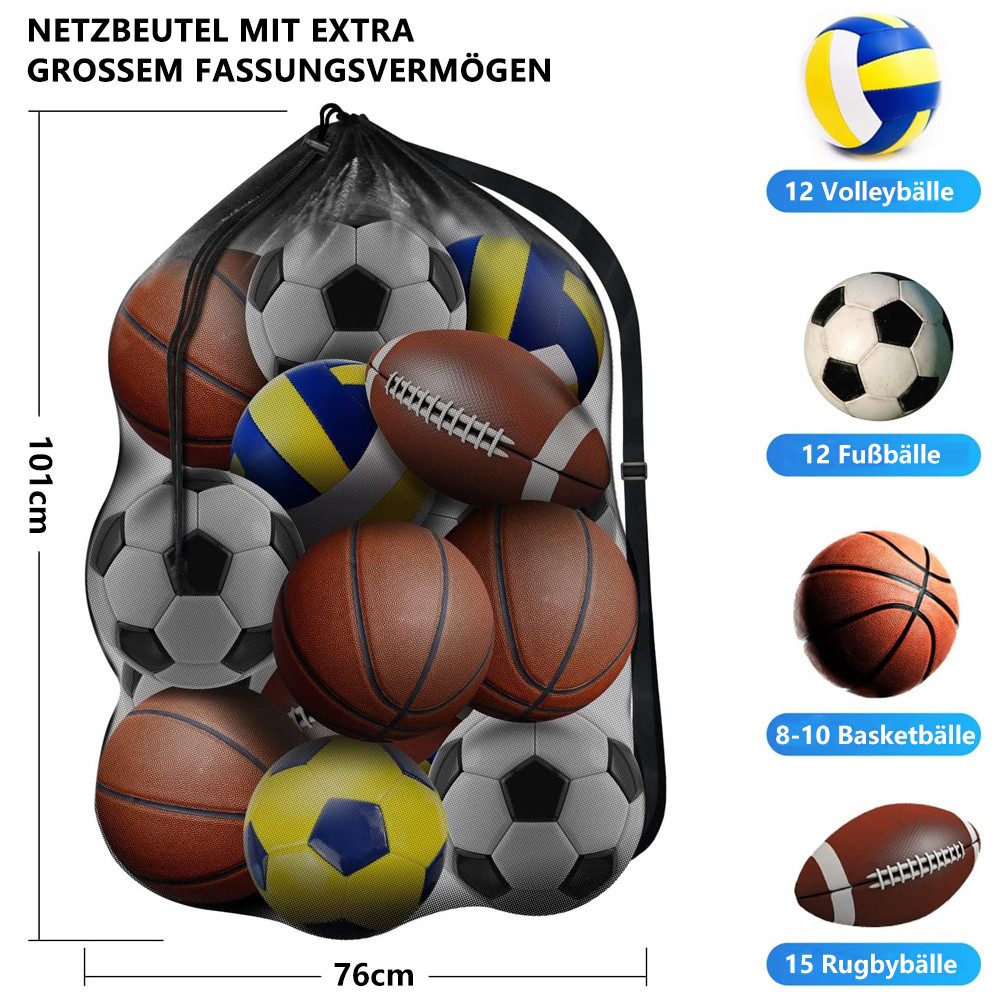 TUWENA Balltasche Extra Große Ballnetz, Tasche aus Netzgewebe, Tragbare Sports Ballnetz, Mit Kordelzug Schultergurt für Fußball Basketball Volleyball Rugbyball