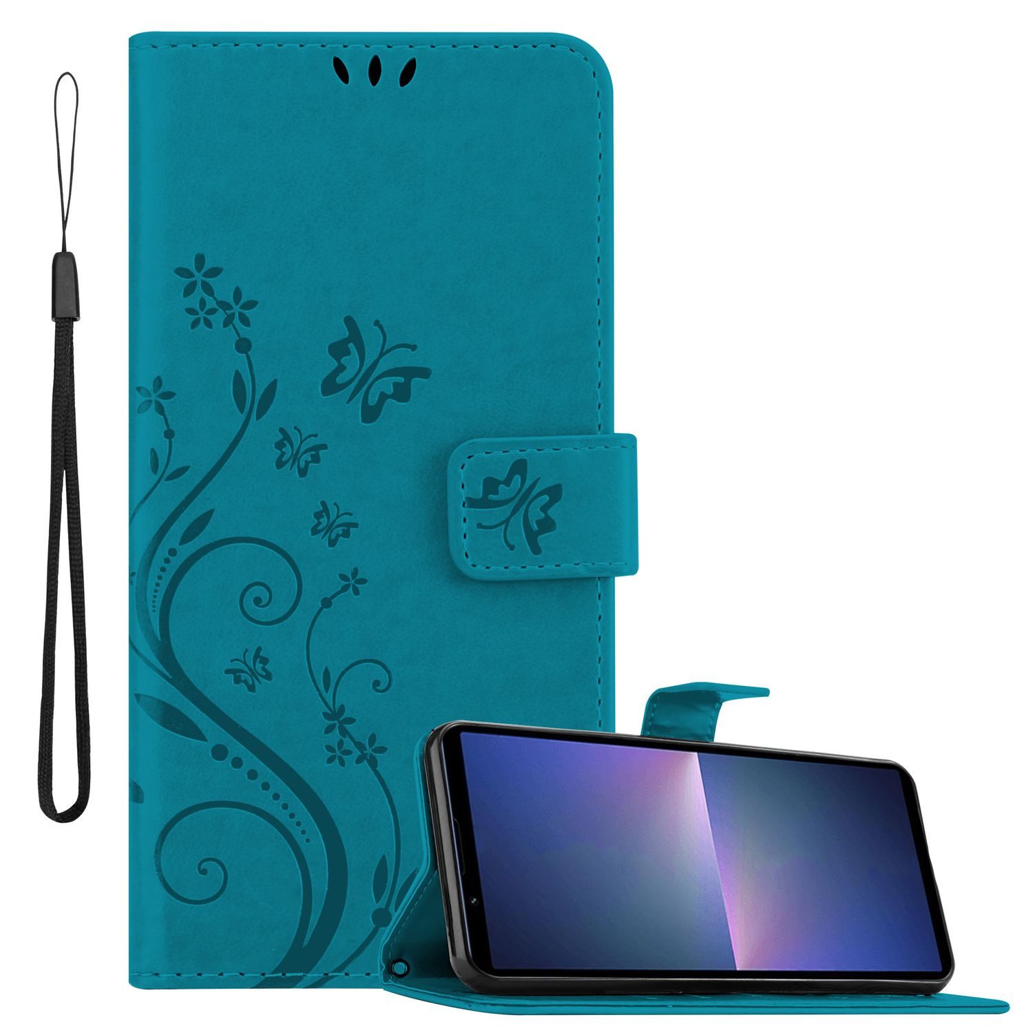 Cadorabo Handyhülle für Sony Xperia 5 V Hülle Sony Xperia 5 V, Hülle Schutzhülle Blumen Flower mit Standfunktion Kartenfach Magnet