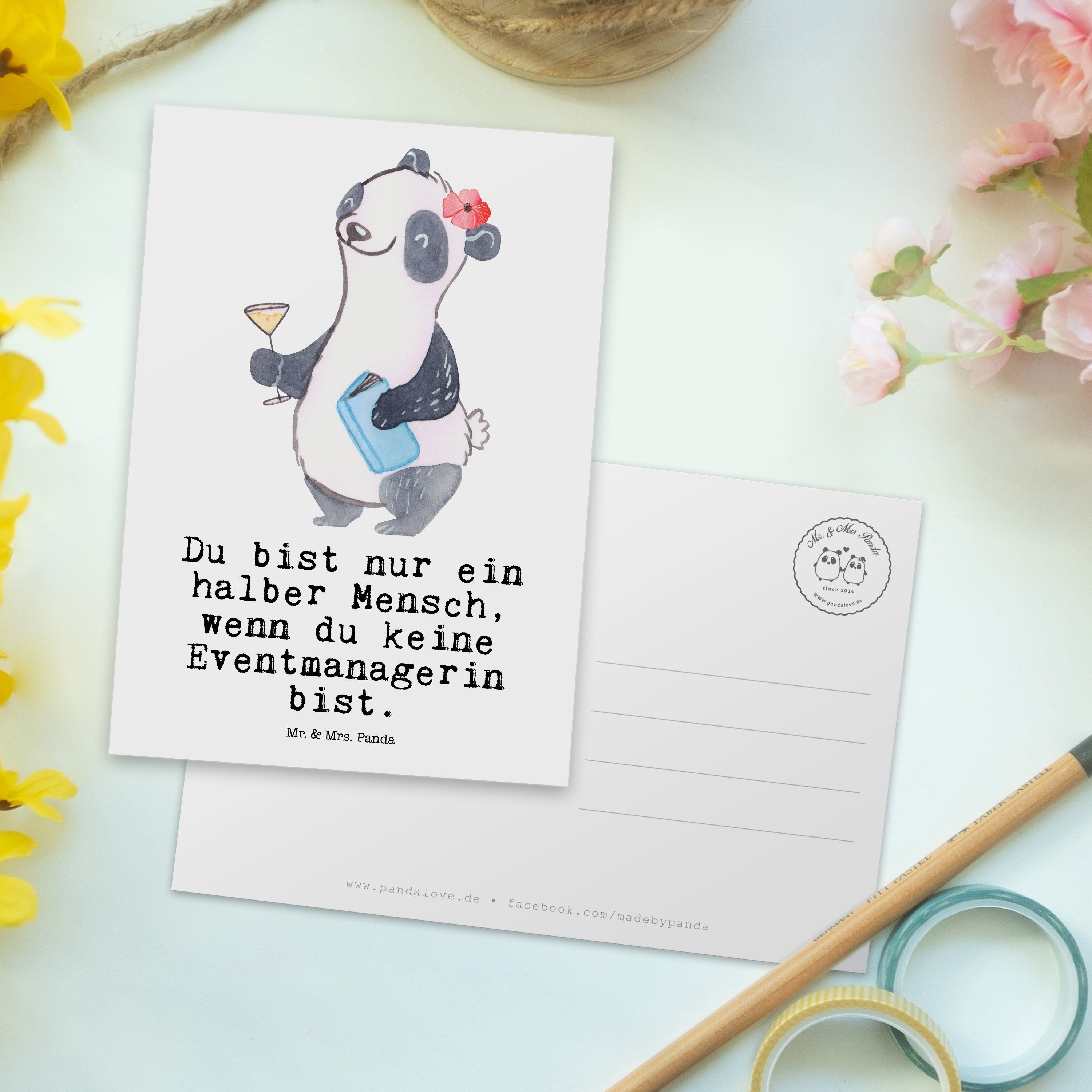 Mrs. - - Panda Veranstalteri & Postkarte Weiß Eventmanagerin mit Herz Geschenk, girls night, Mr.