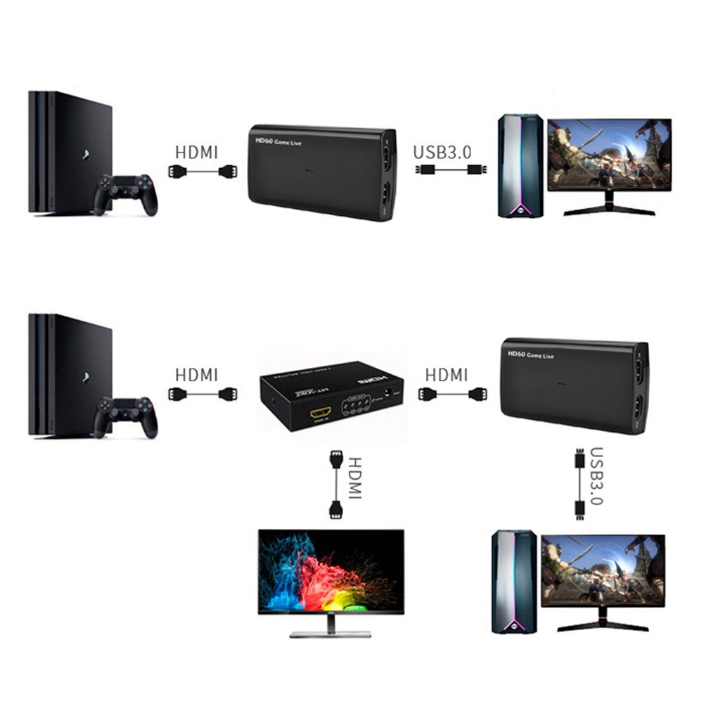 Bolwins I13D USB 3.0 HDMI Video Game Capture Recorder Videoaufnahme Rekorder Netzwerk-Videorecorder (1080p Full-HD-Aufnahme, HDMI-Pass-Through) – Bild 5 von 5
