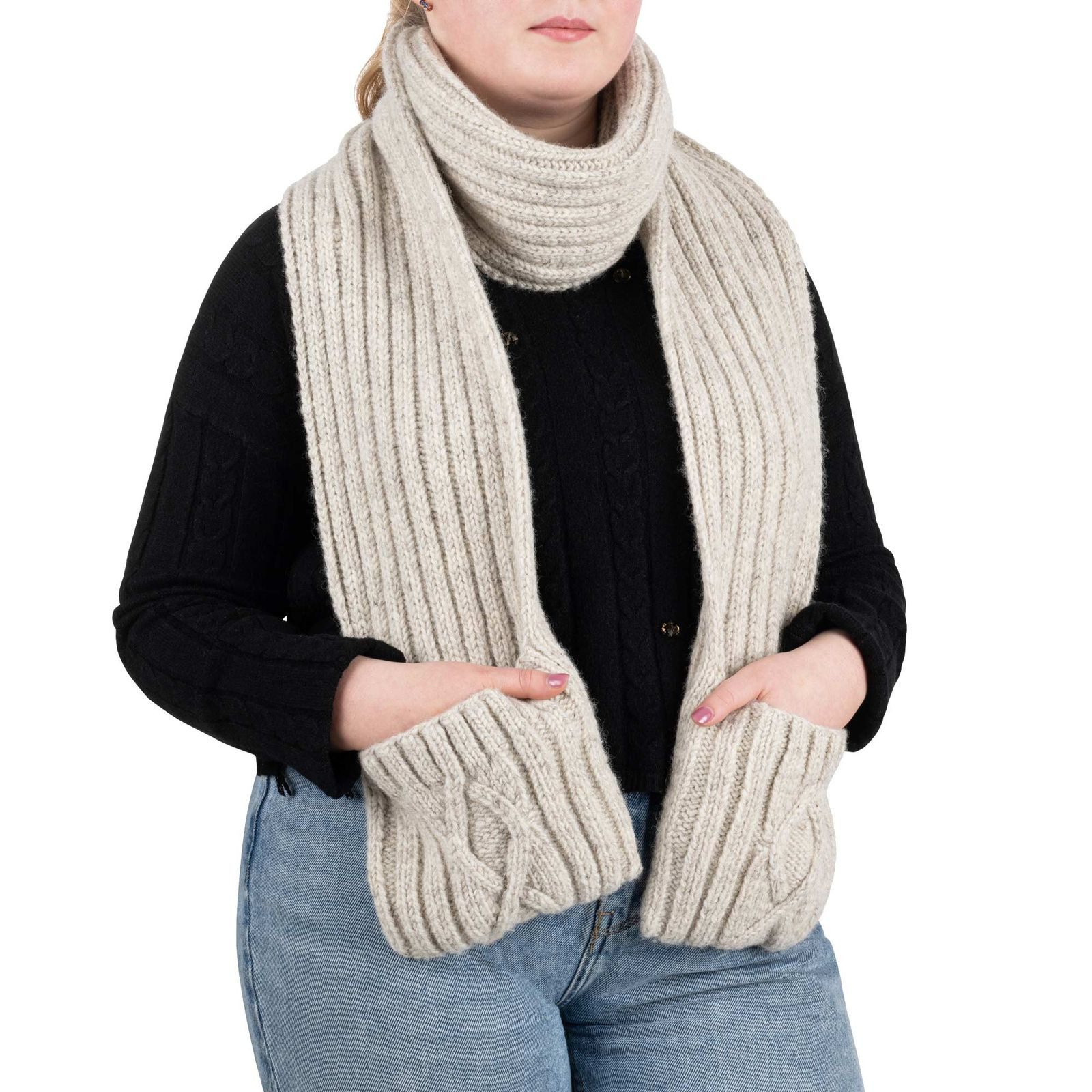 Schal ALMHUBER Winter Wollschal mit Taschen Schal XXL Boho Hippie Strick