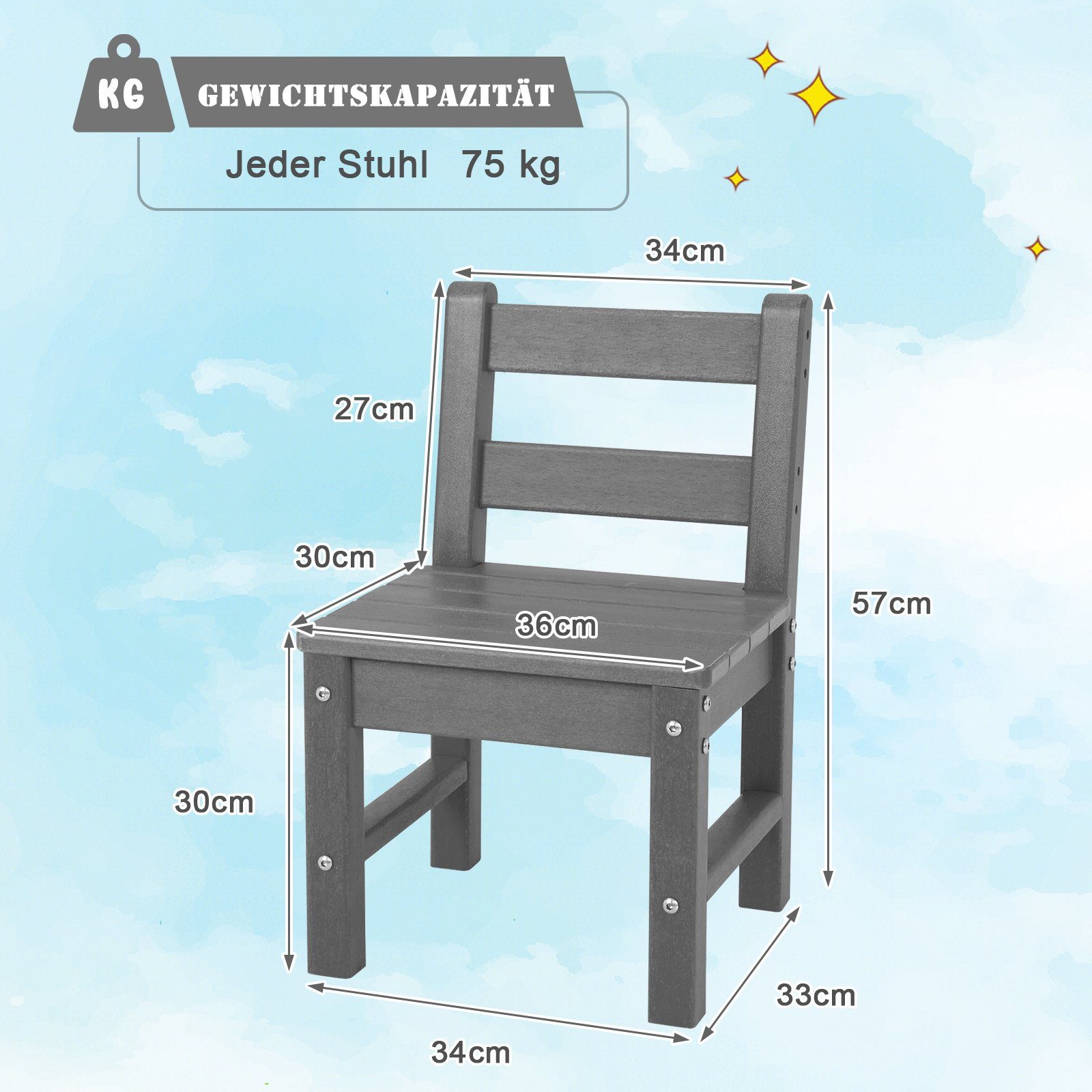 COSTWAY TLG. Kindertisch, 3 grau (2-tlg) Kindersitzgruppe