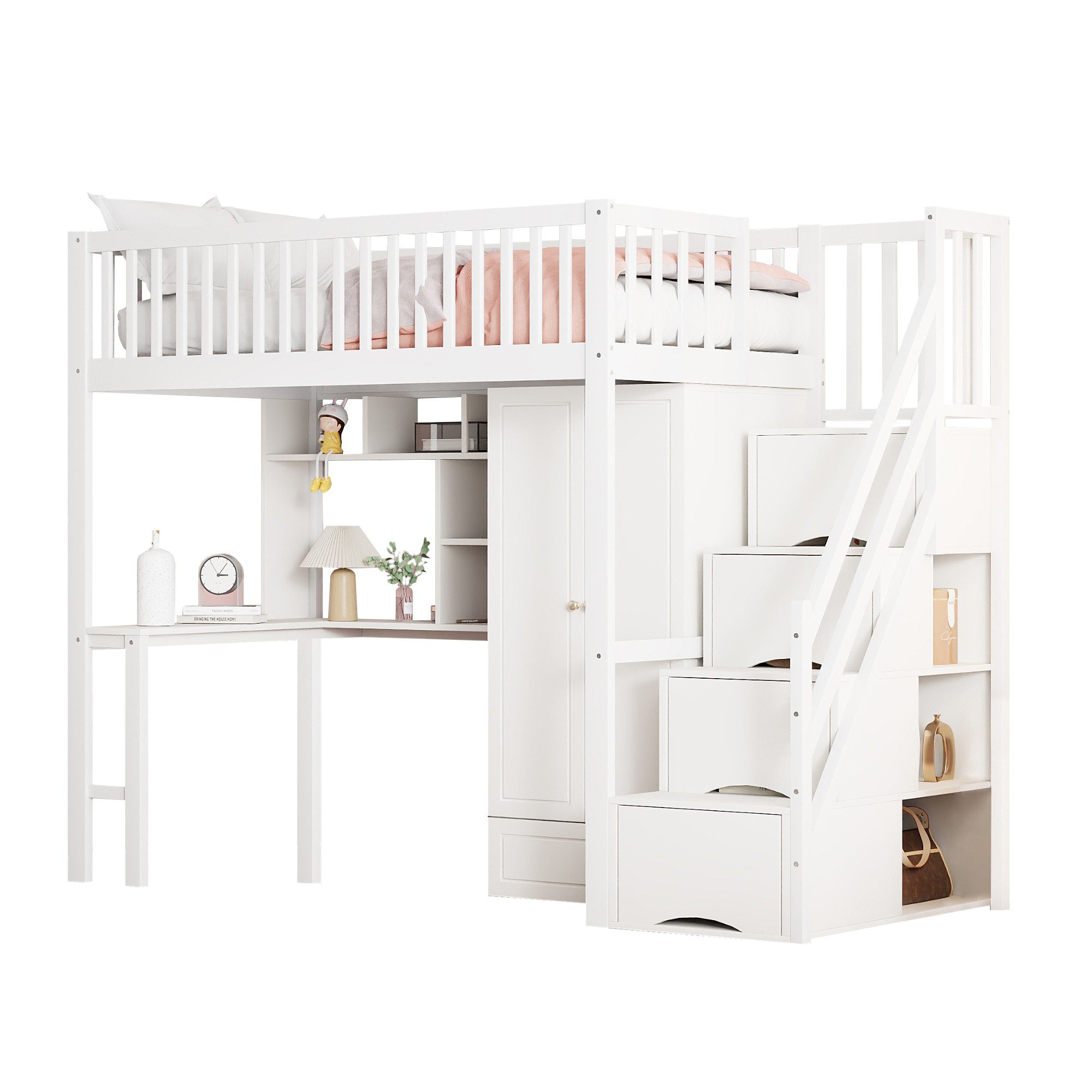 OKWISH Kinderbett Stauraumbett mit großem Kleiderschrank günstig online kaufen