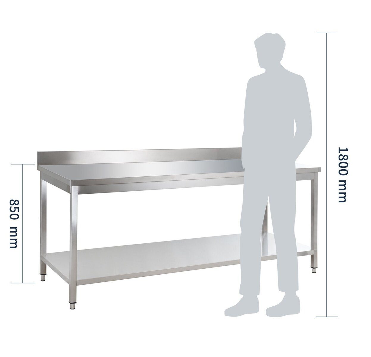 GastroHero Arbeitstisch Edelstahl Arbeitstisch 200x60 cm mit Aufkantung und Ablageboden, Höhenverstellbare Füße, verstärkte Arbeitsplatte, AISI 201 – Bild 5 von 5