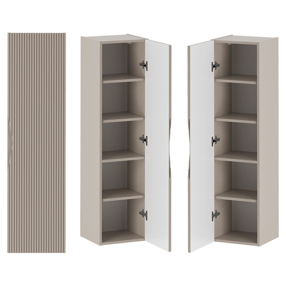 Lomadox Hochschrank CALURI-140 in beige mit gerillter Front, grifflos, 20 cm breit