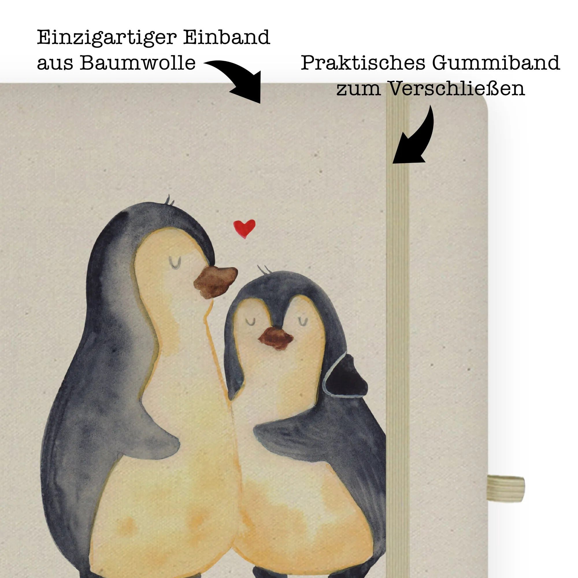 Thumbnail - Mr. & Mrs. Panda Notizbuch Pinguin umarmen - Transparent - Geschenk, Hochzeitstag, A4 Notizbuch Mr. & Mrs. Panda, Bezaub...