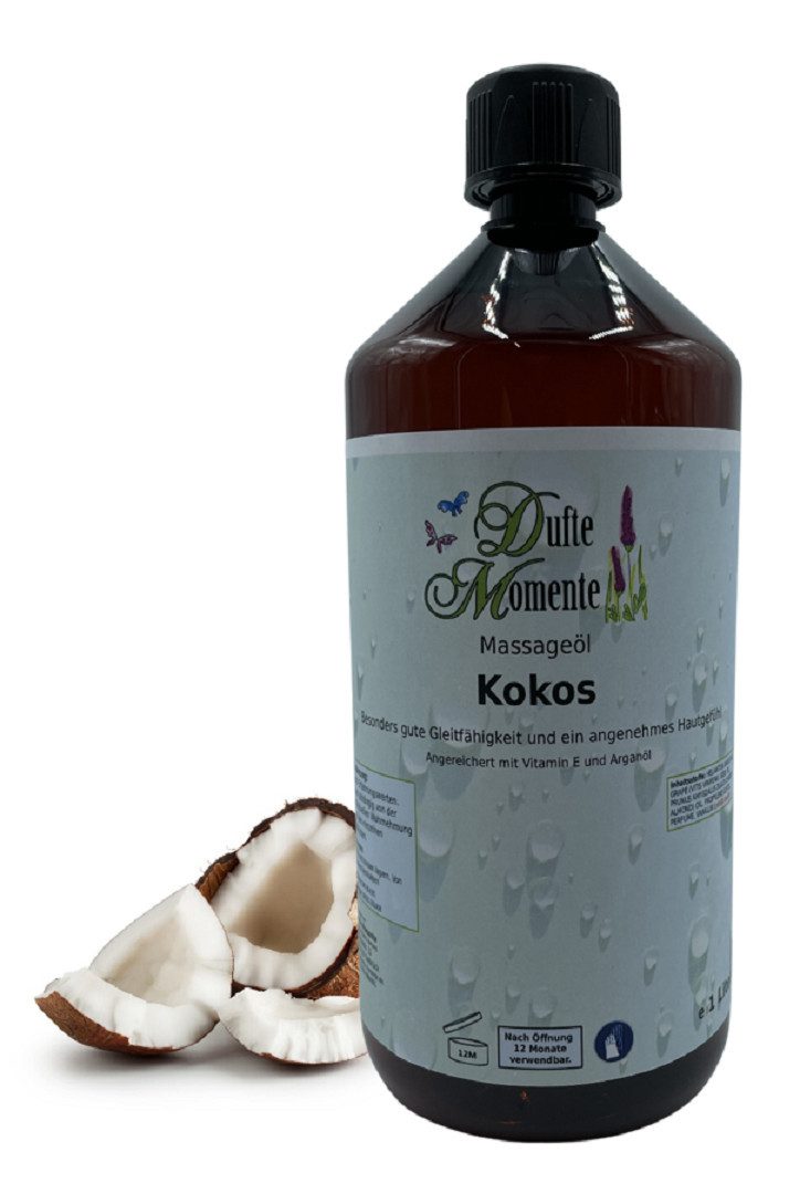 Dufte Momente Massageöl Kokos 250ml - 3 L, hochwertige Pflanzenöle als Basis, vegan und ohne Tierversuche