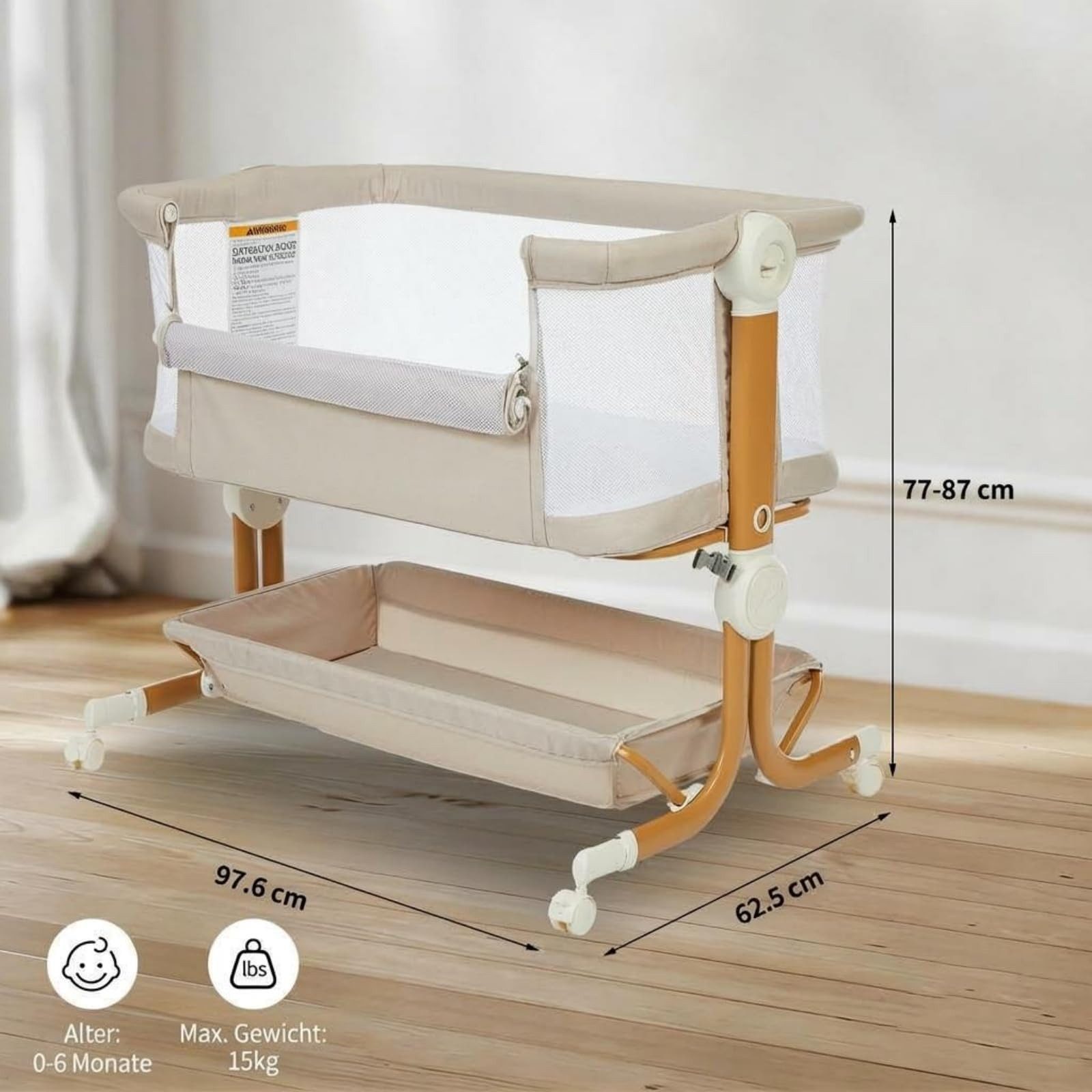 GarveeMore Babybett 3-in-1 Beistellbett Mobiles Babybett, höhenverstellbar, atmungsaktiv