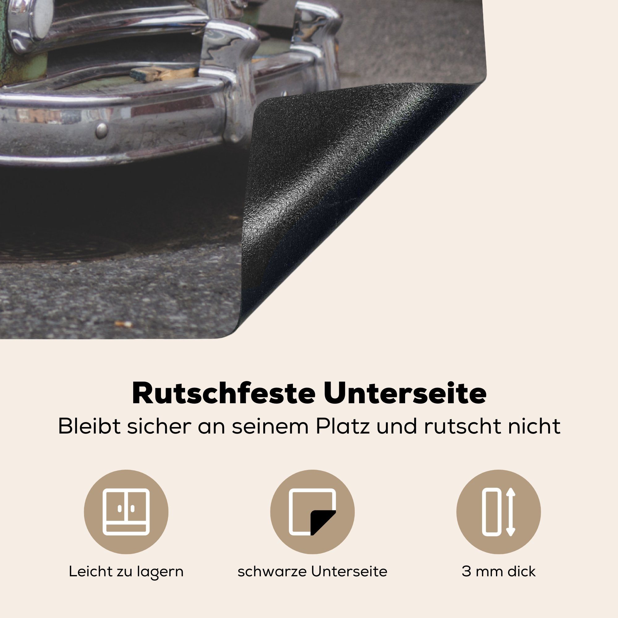 MuchoWow Herdblende-/Abdeckplatte Auto tlg), Oldtimer Ceranfeldabdeckung Induktionskochfeld für (1 Schutz - Vinyl, cm, Stoßstange, 81x52 - küche, die