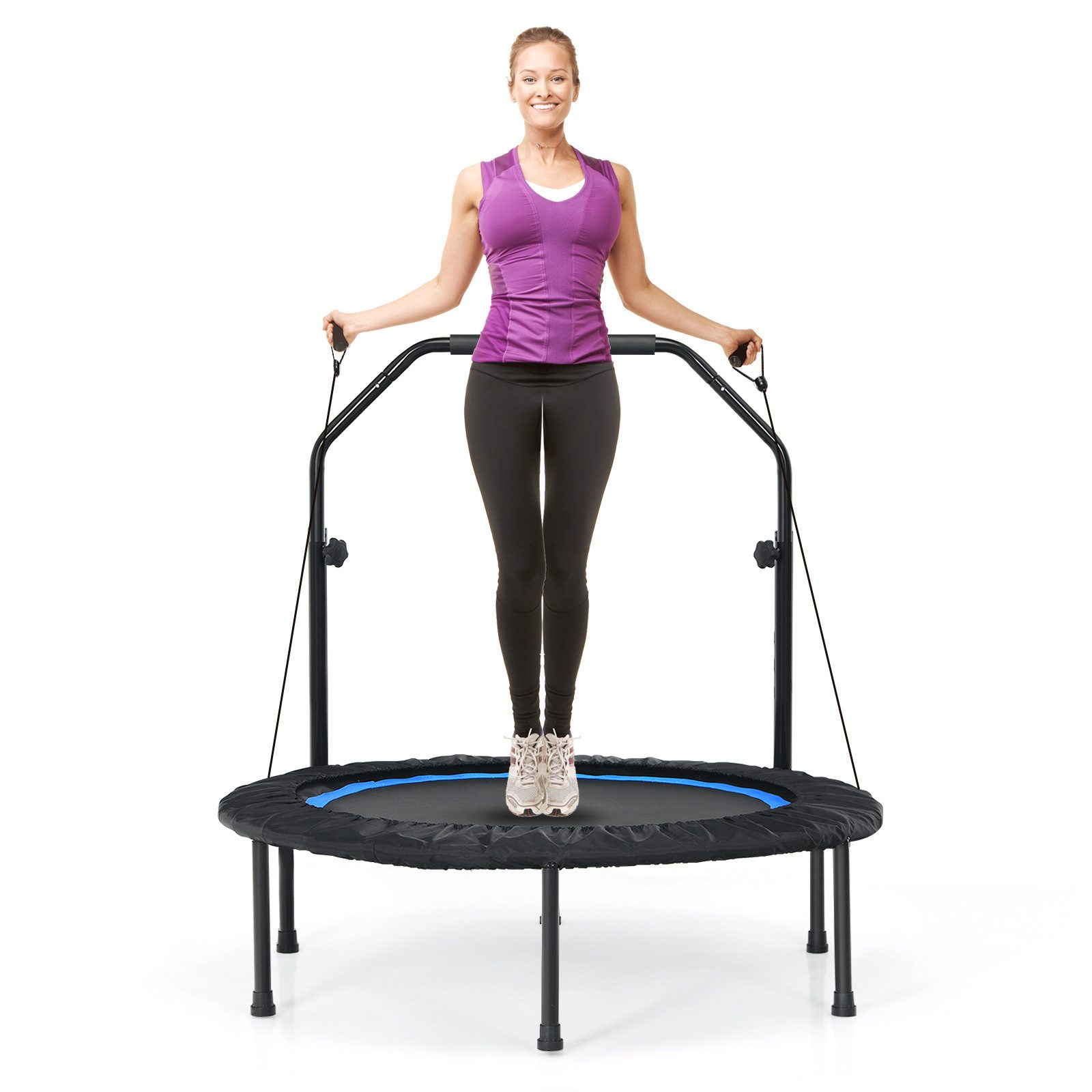 COSTWAY Fitnesstrampolin Ø101cm, höhenverstellbarer Haltegriff & 2 Widerstandsbändern