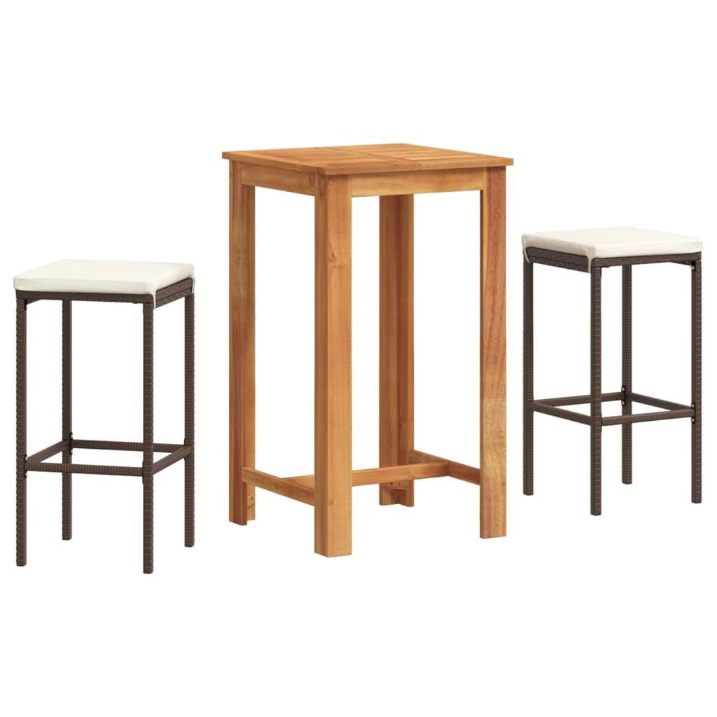 vidaXL Gartenlounge-Set 3-tlg. Gartenbar-Set Braun Massivholz und Poly Rattan, (2-tlg)