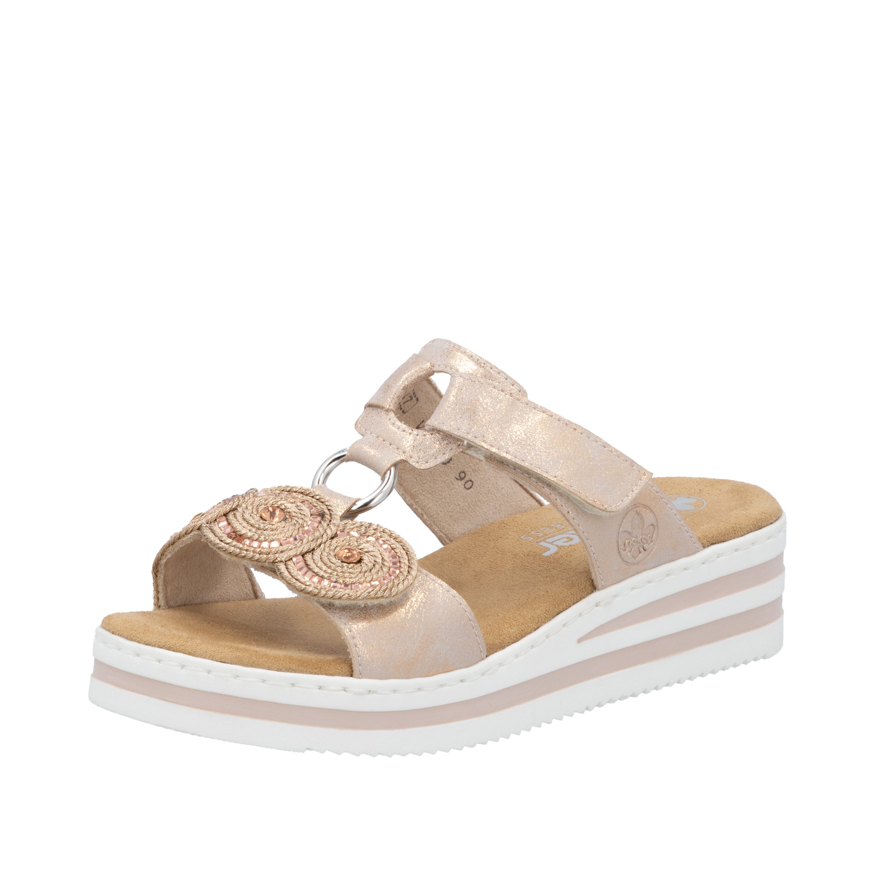 Rieker Keilpantolette Sommerschuh, Urlaubsschuh mit Glitzersteine, Metallic-Optik
