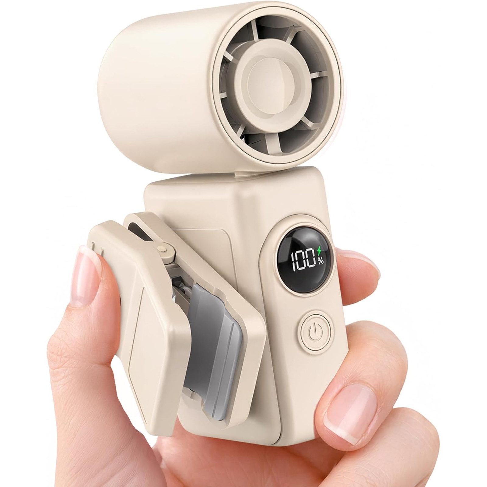 MOPUEA Mini USB-Ventilator Tragbarer Mini Ventilator 3in1 Clip USB Stark & Leise, 360° drehbar, LED Anzeige, USB Akku, Clip, tragbar