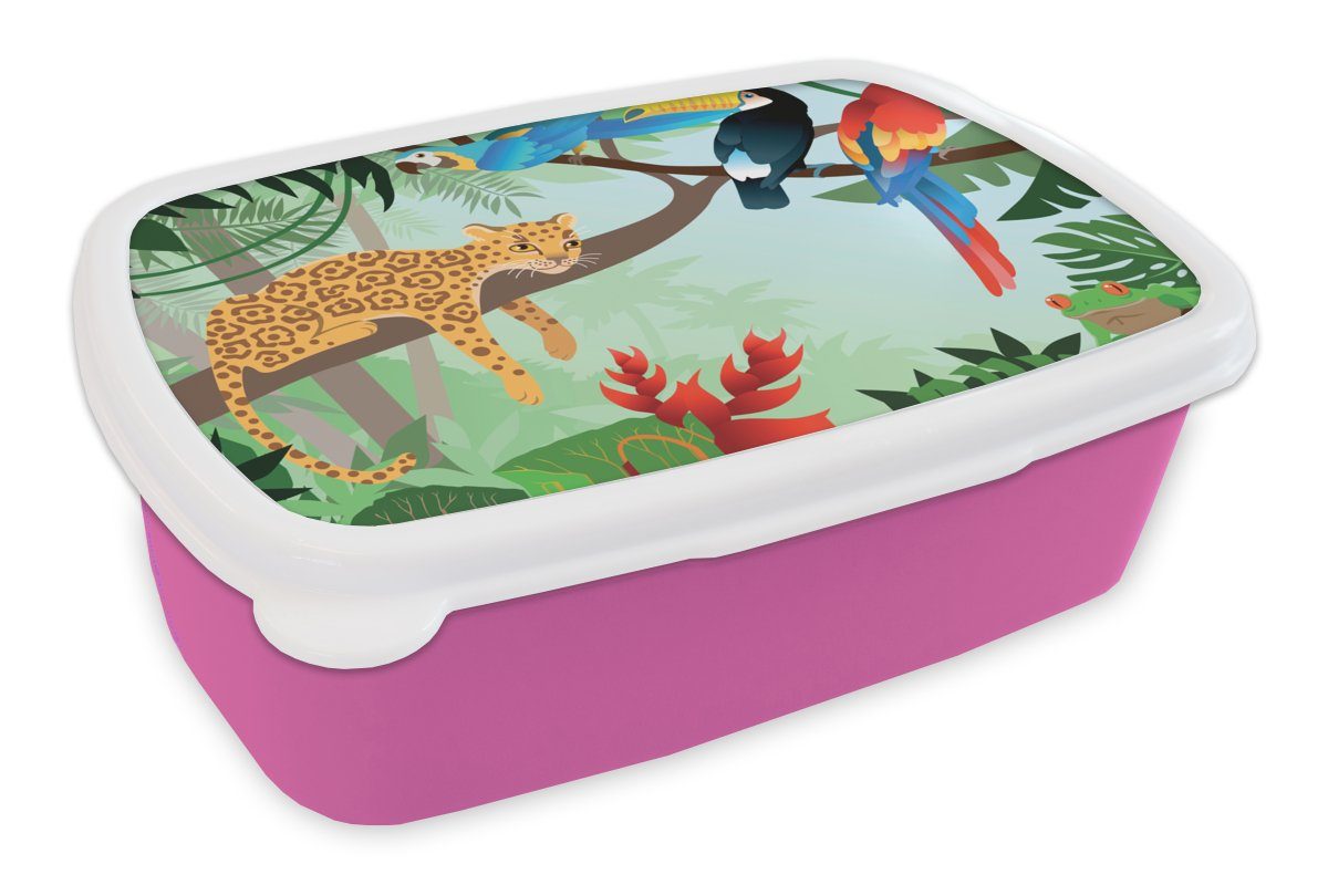 (2-tlg), rosa Kunststoff Dschungeltiere Kinder, Lunchbox für Erwachsene, Kunststoff, MuchoWow Snackbox, Mädchen, - - - Jungen Leopard, Mädchen Tukan Brotdose Brotbox -