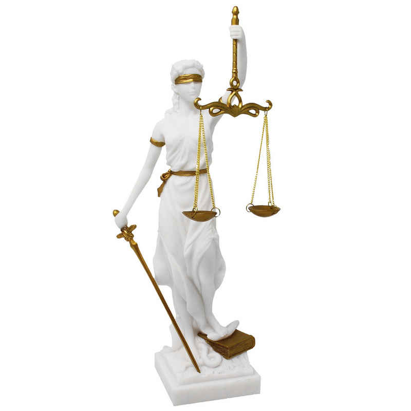 MystiCalls Dekofigur Justitia Figur weiss/gold 35 cm Göttin der Gerechtigkeit Anwalt BGB, Sammelfigur, Dekorationsobjekt, Sammlerfigur, Dekofigur, Indoor