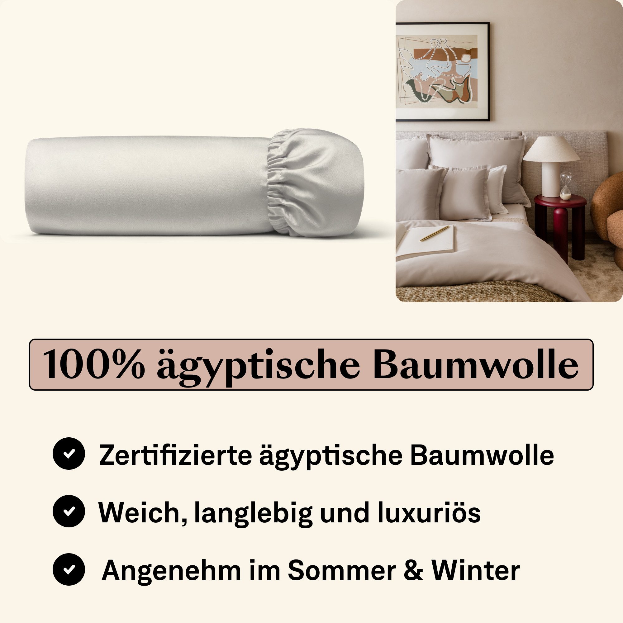 Amqua Spannbettlaken, Premium Mako Satin Spanntuch, 100% ägyptische Baumwol günstig online kaufen