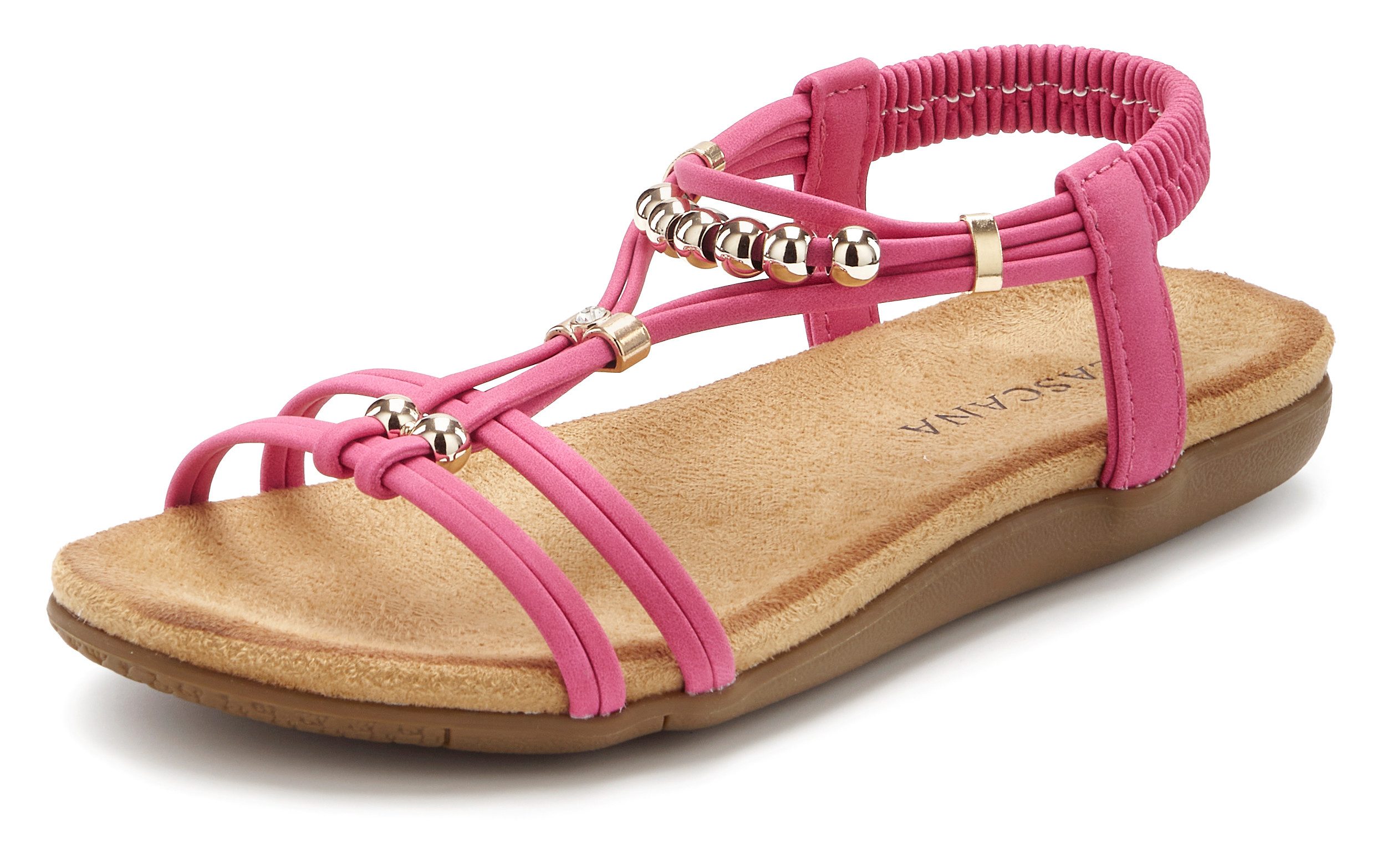 LASCANA Sommerschuh, offener Schuh, Sandale NEU mit elastischen Riemchen und kleinen Perlenelementen VEGAN