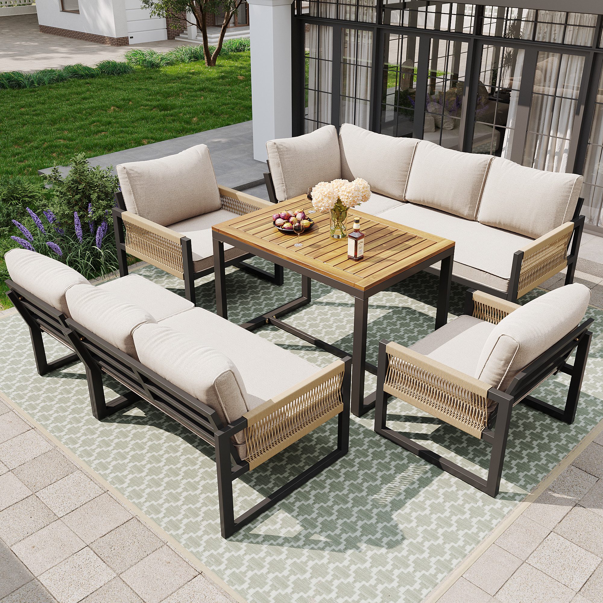 Flieks Gartenlounge-Set, 8-Sitzer Outdoor Sitzgruppe Gartensofa Gartenmöbel günstig online kaufen