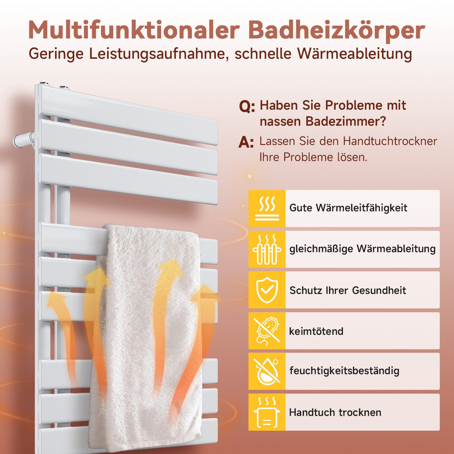 SONNI Designheizkörper Handtuchwärmer mit Heizung, programmierbarer Zeit und Temperatur
