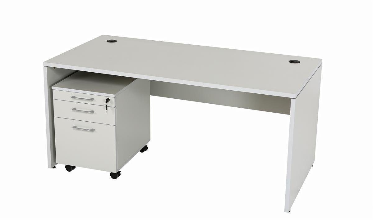 Furni24 Schreibtisch Schreibtisch Set 1 Nuvi, 180 cm, grau Dekor, inkl. 3 Artikel | Schreibtische