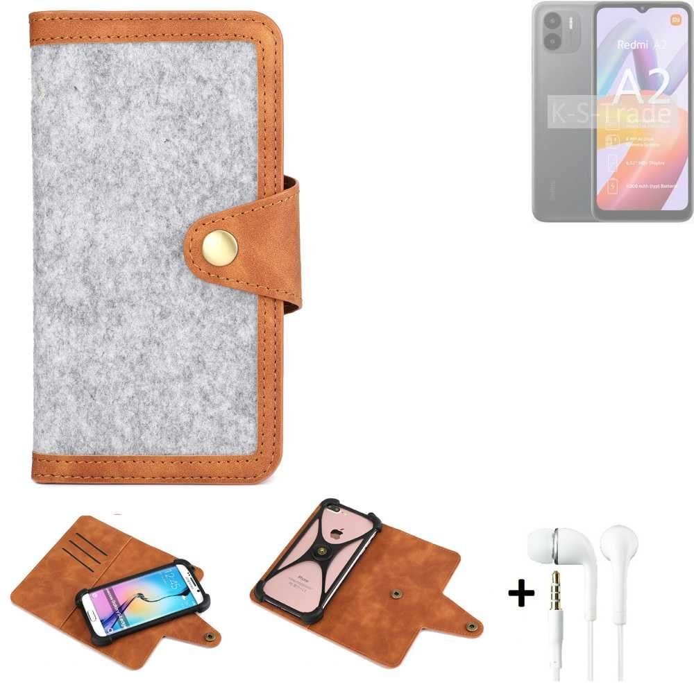 K-S-Trade Handyhülle für Xiaomi Redmi A2, Handyhülle + Kopfhörer Schutzhülle Filz Hülle Kunstleder