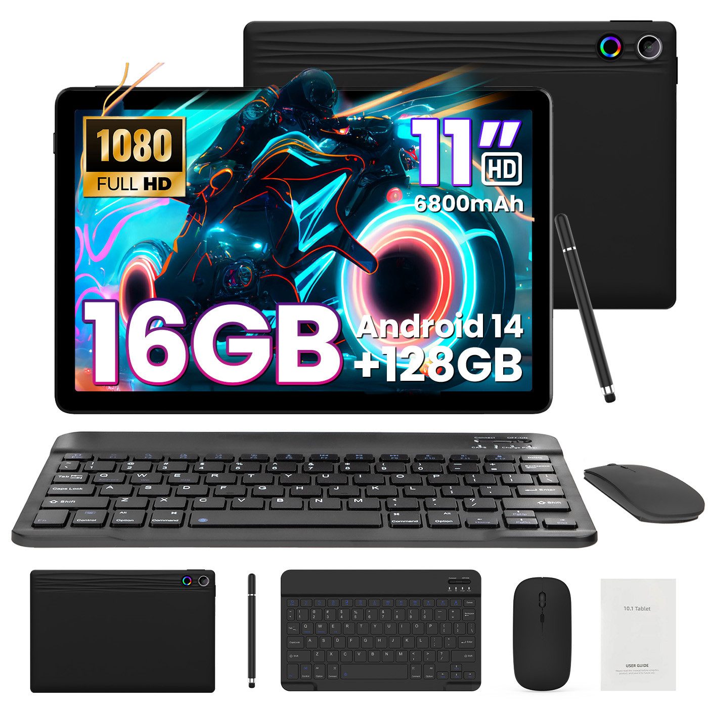 BUFO 11 Zoll Octa-Core 16(4+12)GB+128GB 1280x800 IPS HD 6800mAh WiFi 6 Tablet (11", 128 GB, Android, 2,4G/5G WiFi, 2,4G/5G WiFi, WidevineL1, mit Stift/Maus/Tastatur)