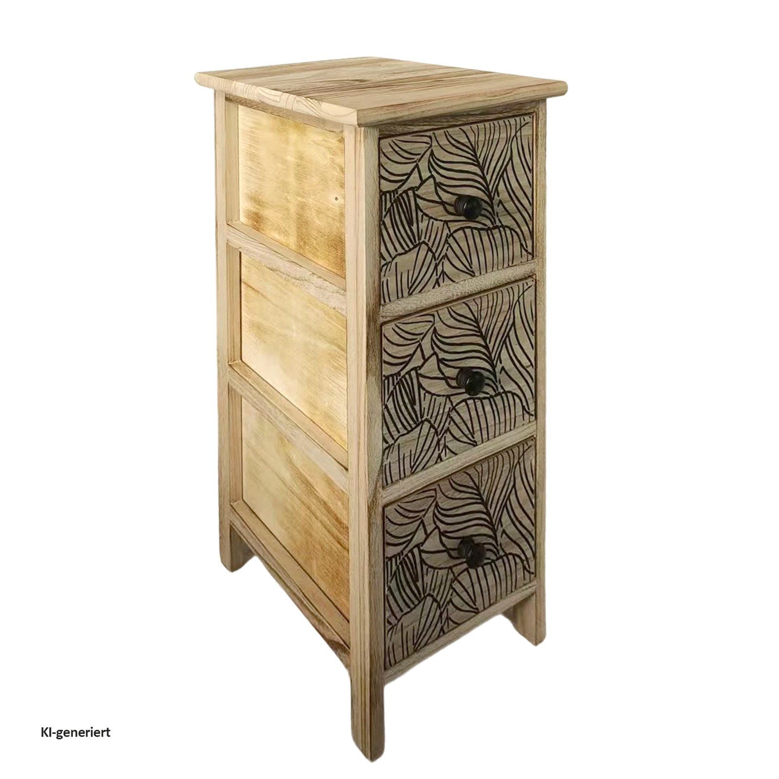 HTI-Living Kommode Kommode Melia schmal 3 Schubladen Blätter-Design Artisaneiche-Schwarz (Stück, 1 St., 1 Kommode)