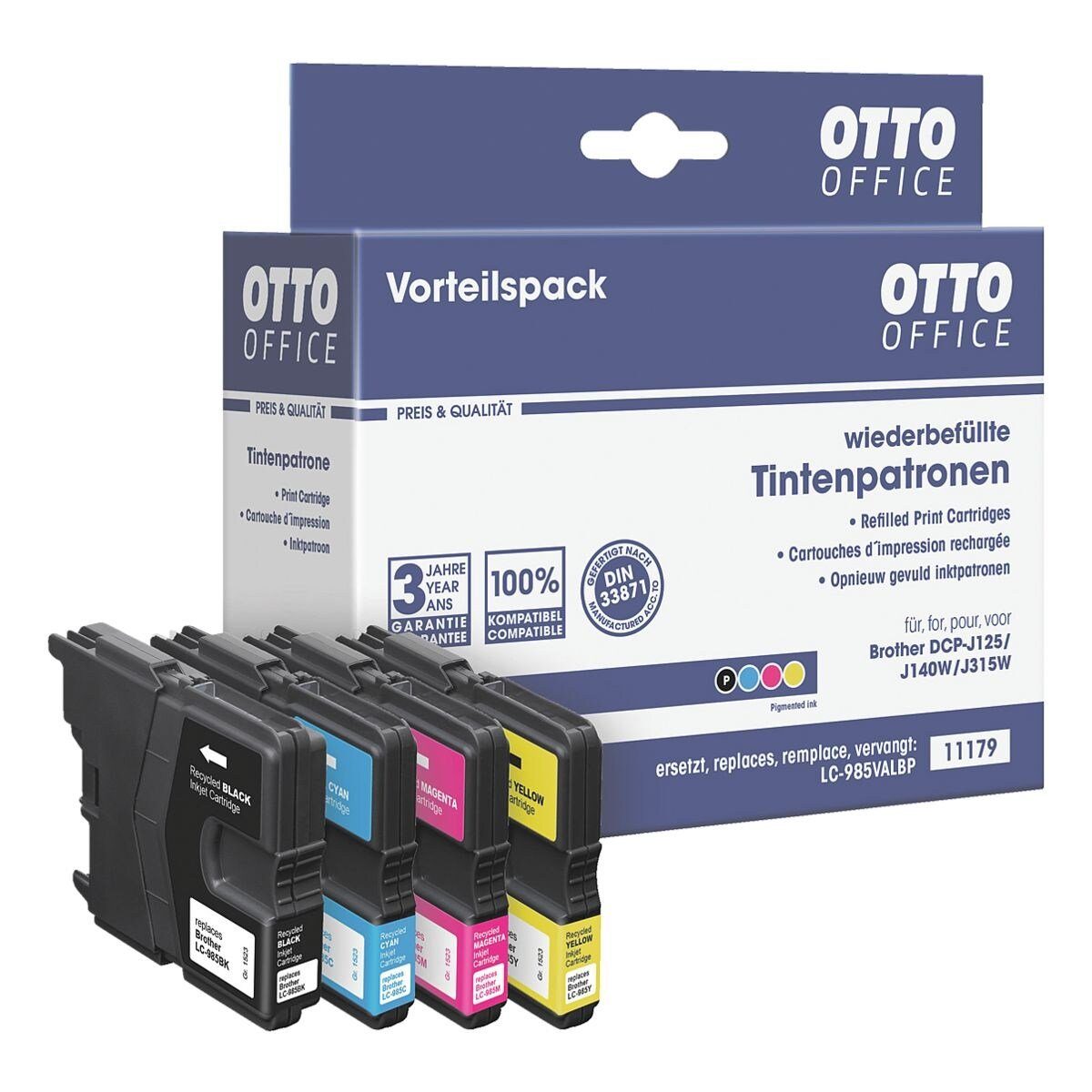 Otto Office  Office Tintenpatrone (Set, 4-tlg., ersetzt Brother »LC-985BK/C/M/Y«, schwarz, cyan, magenta, gelb)