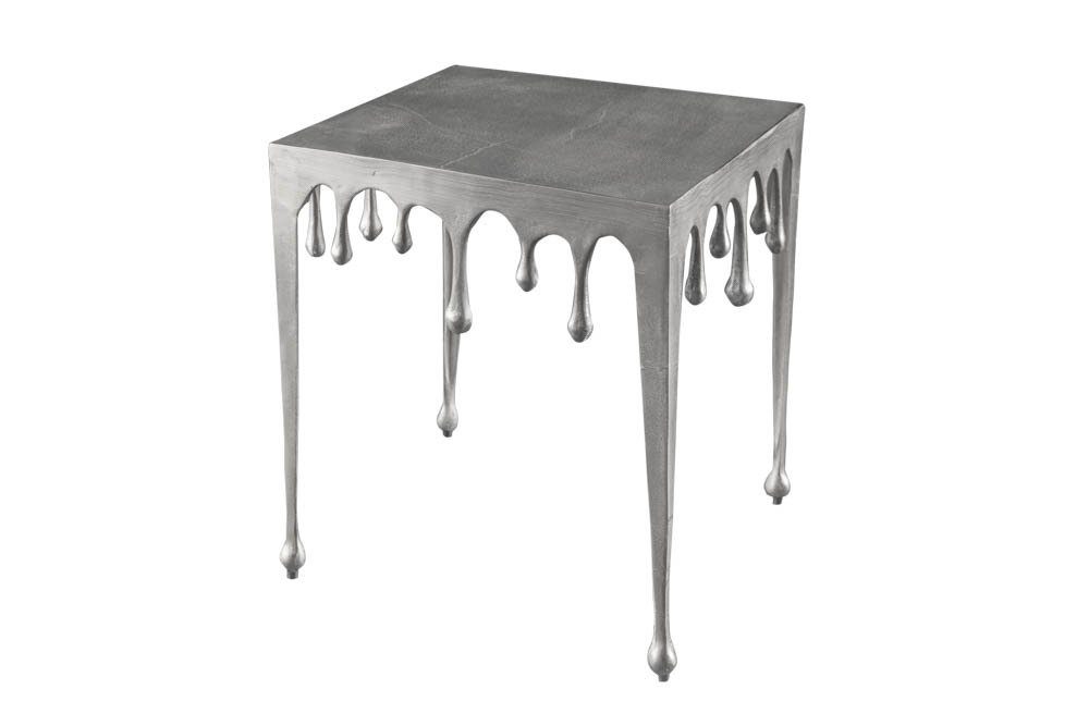 · Metall · · Couchtisch Wohnzimmer L LINE silber, · 46cm Tropfen-Design Modern LIQUID eckig riess-ambiente