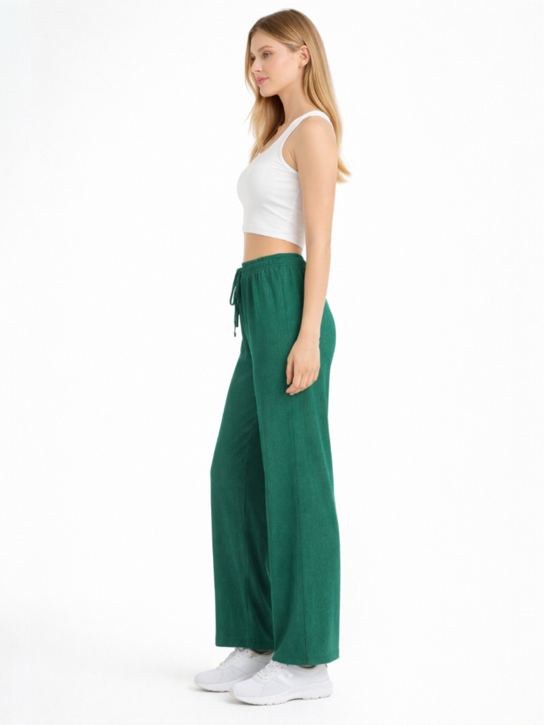 fashionshowcase Palazzohose Damen Crinkle – Weite Sommerhose elastischer Bund hoher Bund, elastischer Tunnelzug