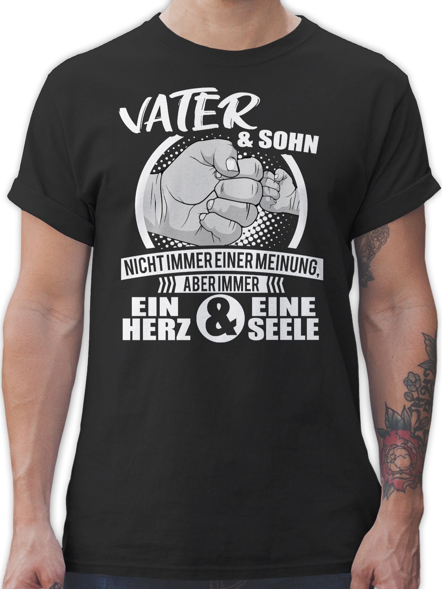 Shirtracer T-Shirt Vater & Sohn Immer ein Herz & eine Seele Partner-Look Familie Papa 01 Schwarz