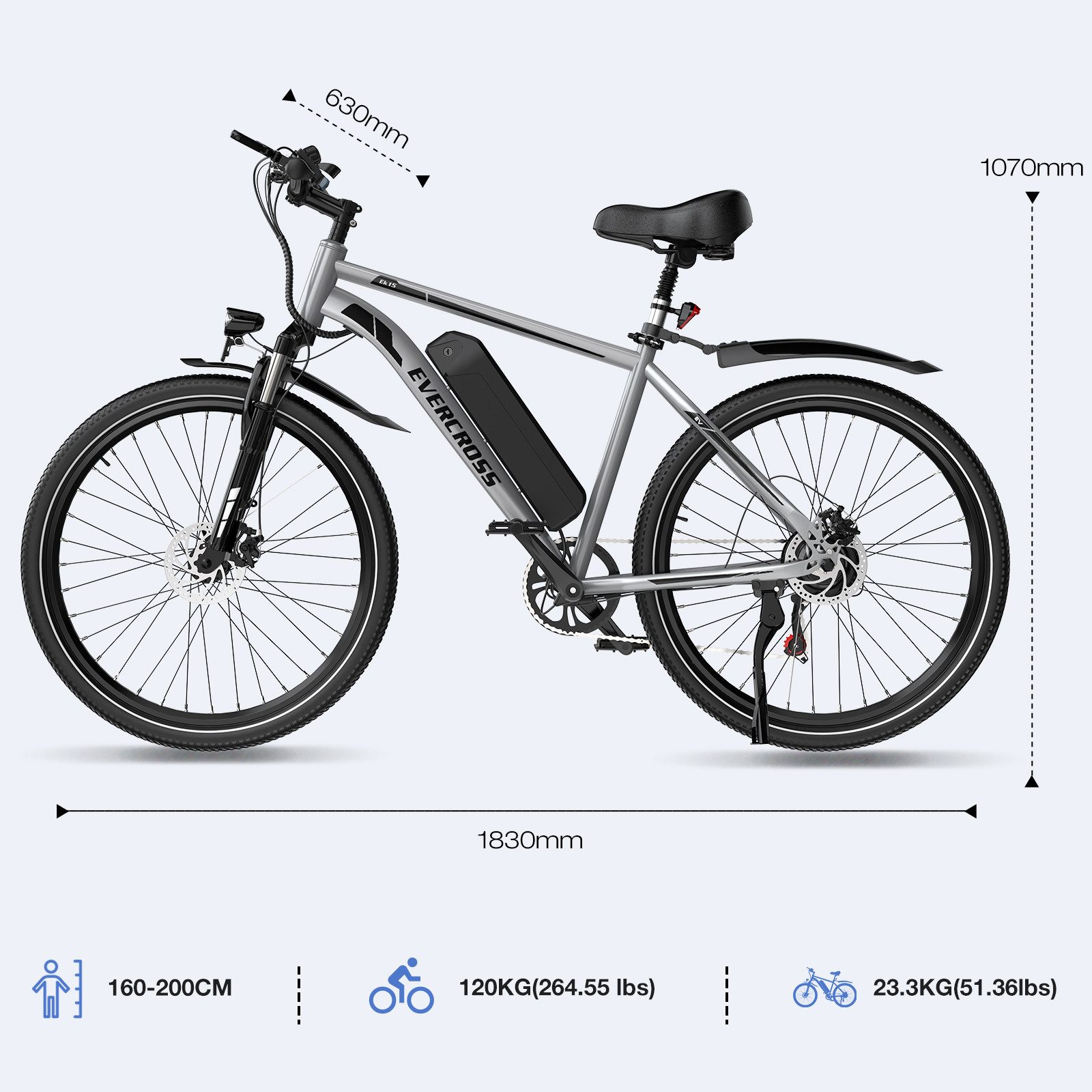 EVERCROSS TECH E-Bike Cityrad für Pendler,27,5-Zoll-Elektrofahrrad,36V 13AH AKKU, 7 Gang, Heckmotor, 468 Wh, 1 Gang, 250W, 468 Wh,E-Citybike mit Schloss, Pumpe