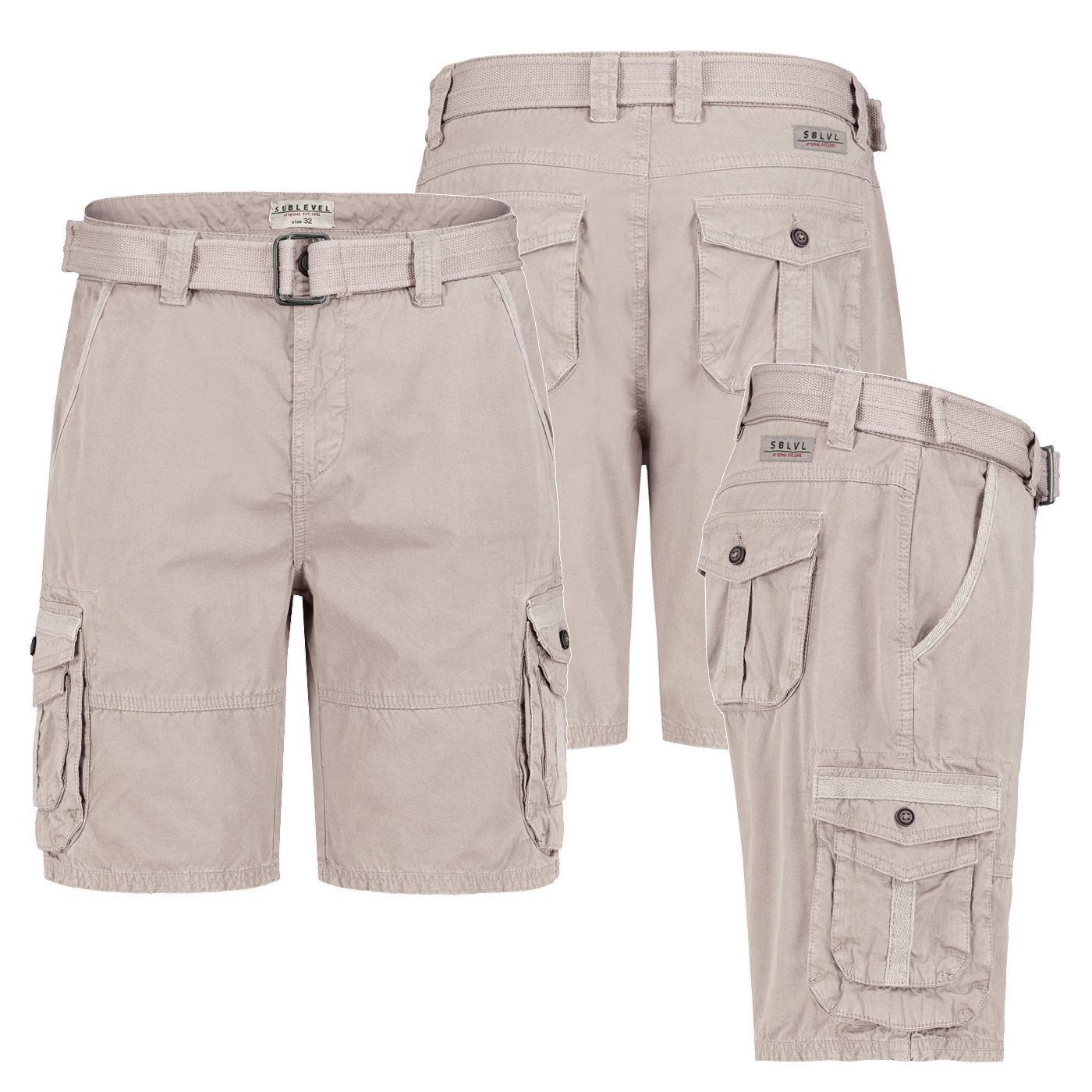 SUBLEVEL Cargoshorts Herren Cargo Shorts kurze Hose Bermuda Knielang Short Sommer + Gürtel