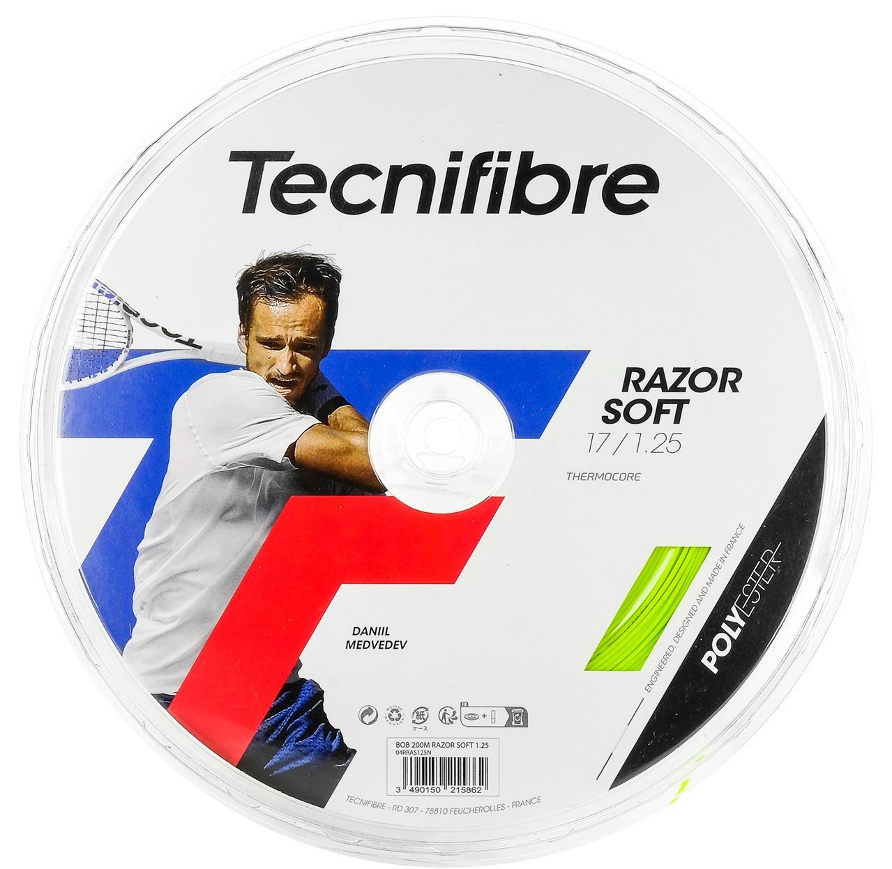 Tecnifibre Tennissaite Razor Soft (Haltbarkeit+Allround) limegrün 200m Rolle, Saitendicke: 1.25