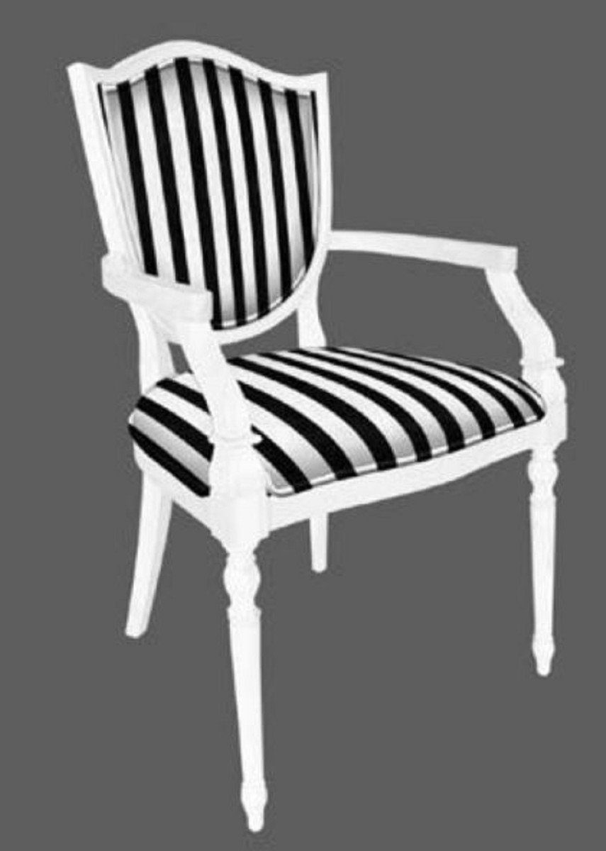 Casa Padrino Stuhl Deco Esszimmerstuhl / Massivholz - Esszimmer Gestreifter Möbel Esszimmerstuhl Deco mit Armlehnen Art Art - Schwarz Weiß
