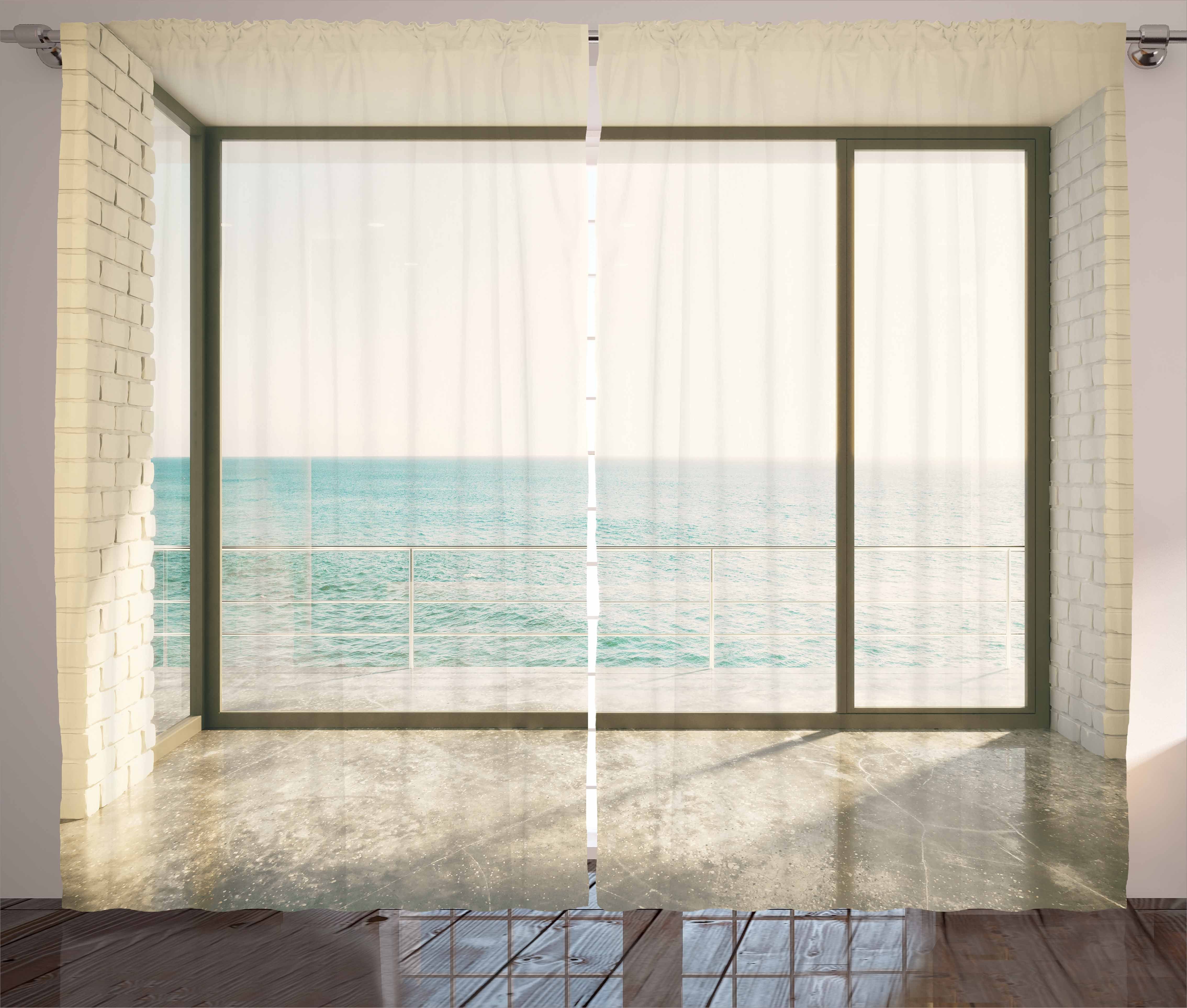 Haken, Schlaufen und View Vorhang Ocean mit Schlafzimmer Gardine Kräuselband Weiß Abakuhaus, Küstenszene
