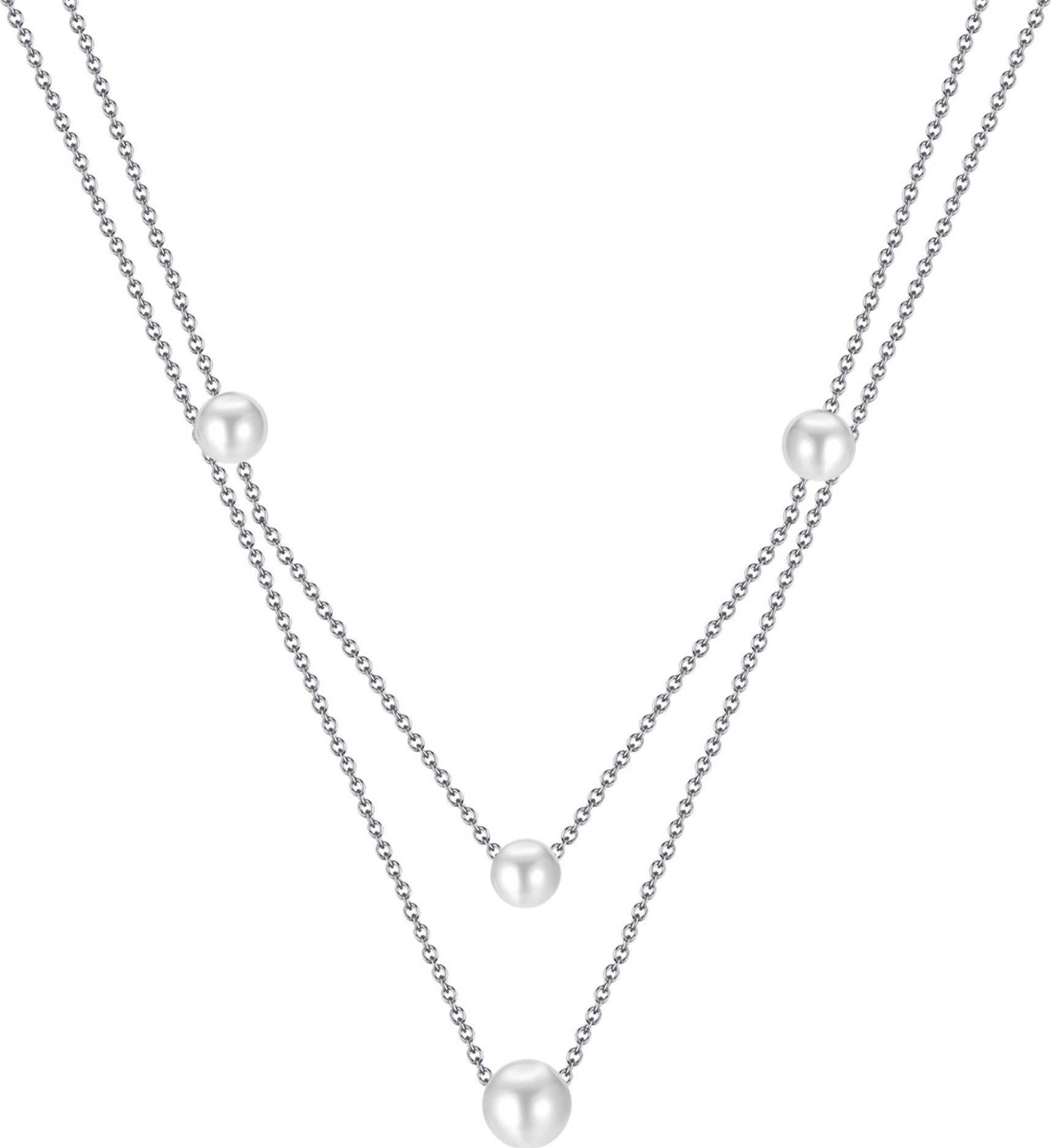 Firetti Kette mit Anhänger Schmuck Geschenk Edelstahl Halsschmuck Halskette Layer doppelreihig, mit Perle (synth)