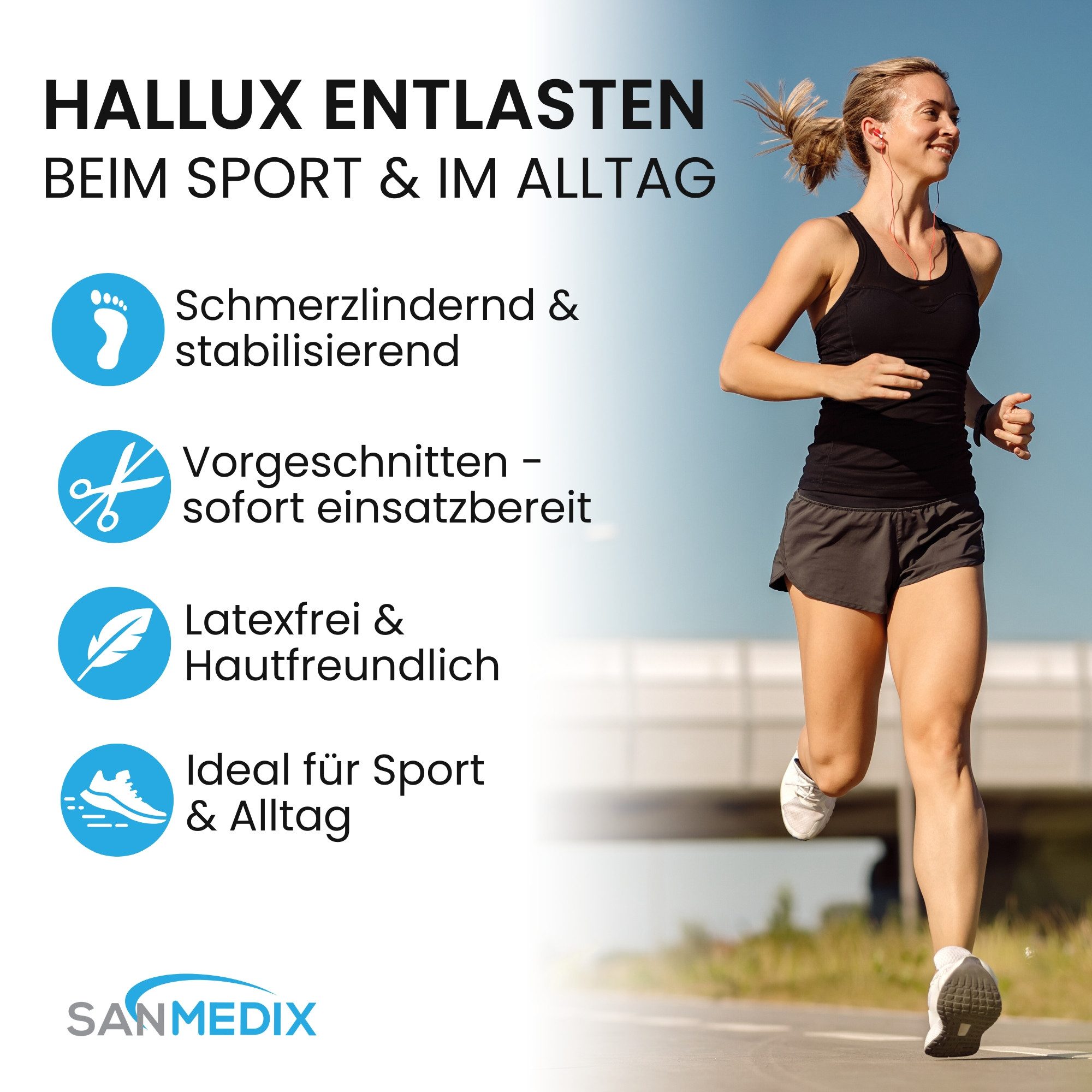 Sanmedix Kinesiologie-Tape Hallux Valgus Precut Kinesiotapes Vorgeschnitten bei Ballenzeh, atmungsaktiv, hautfreundlich, latexfrei