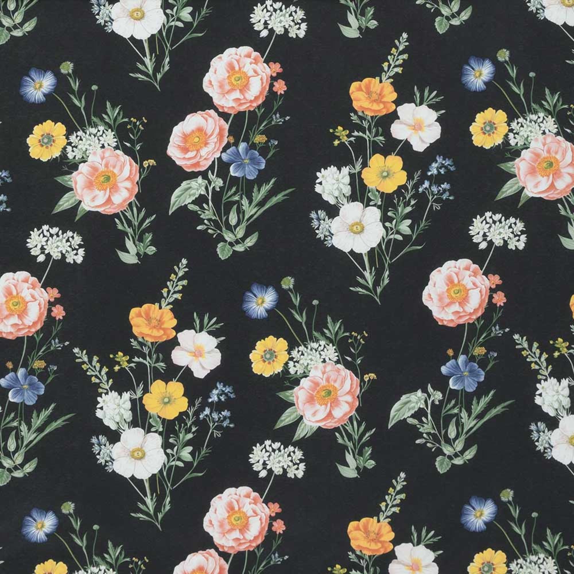 Estella Bettwäsche Estella Mako Jersey Bettwäsche 135x200 Fiona gelb schwarz Flowerpower, Mako-Jersey, 2 teilig, für Sommer und Winter