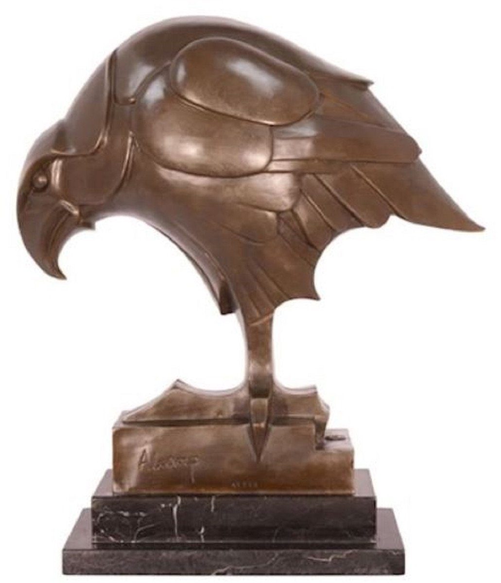 Casa Padrino Dekofigur Luxus Art Deco Bronze Skulptur Adler Bronzefarben / Schwarz 16,8 x 34,2 x H. 39,6 cm - Bronzefigur mit Marmorsockel - Deko Accessoires