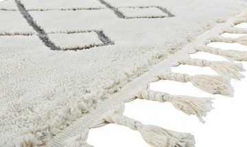 Teppich SEA, done.®, rechteckig, Höhe: 10 mm, modernes Scandi Design, kariert, Hoch-Tief Effekt, mit Fransen