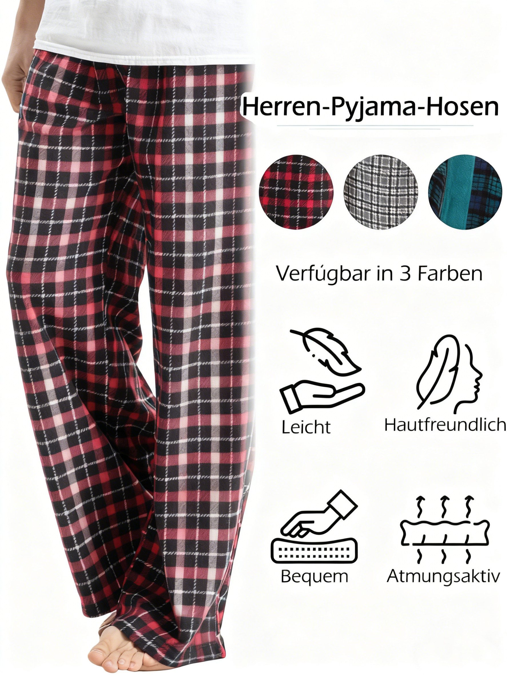 TIESTRA Schlafhose 2er-Pack Herren-Schlafanzughosen Leichte lange Hosen mit Tasche und Kordelzug