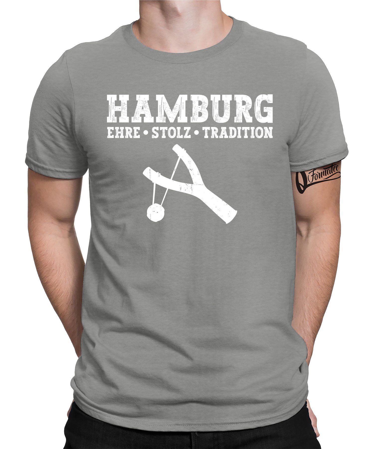 Quattro Formatee Kurzarmshirt Ehre Stolz Tradition - Hamburg Hafen Herren T-Shirt (1-tlg) Heather Grau